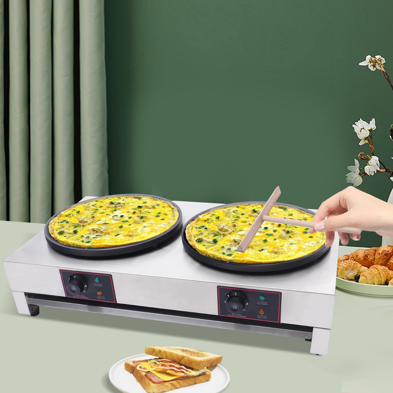 Commercial Electric Crepe Maker Machine - 1700W Non-Stick Stainless Steel Crepe Pan & Griddle for Perfect Pancakes, Crepes - US Stock - Ideal for Breakfast, Brunch, Snacks & Commercial Kitchen Use
