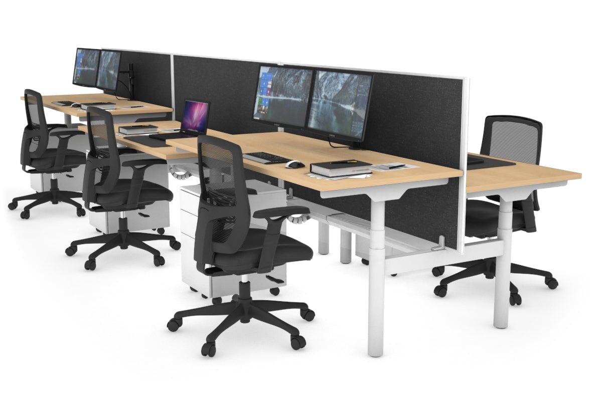 Flexi Premium Height Adjustable 6-Person H Bench Workstation - White Frame [1400L x 700W] - Ideal for Office, Coworking Spaces & Home Offices
