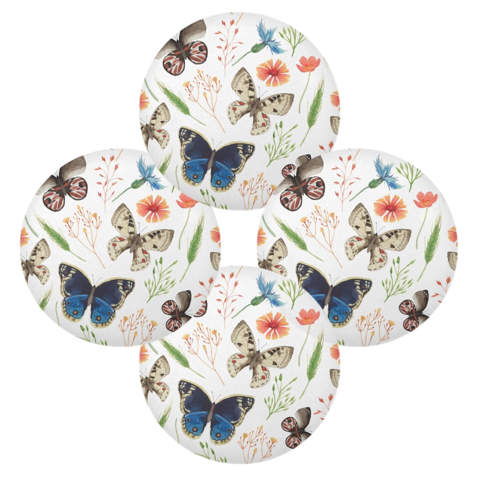 ALAZA Spring Butterfly Round Placemats Set of 4 - Non-Slip Dining Table Mats for Home Kitchen, Easter & Holiday Decor - Perfect for Dinner Parties, Brunch, and Special Occasions