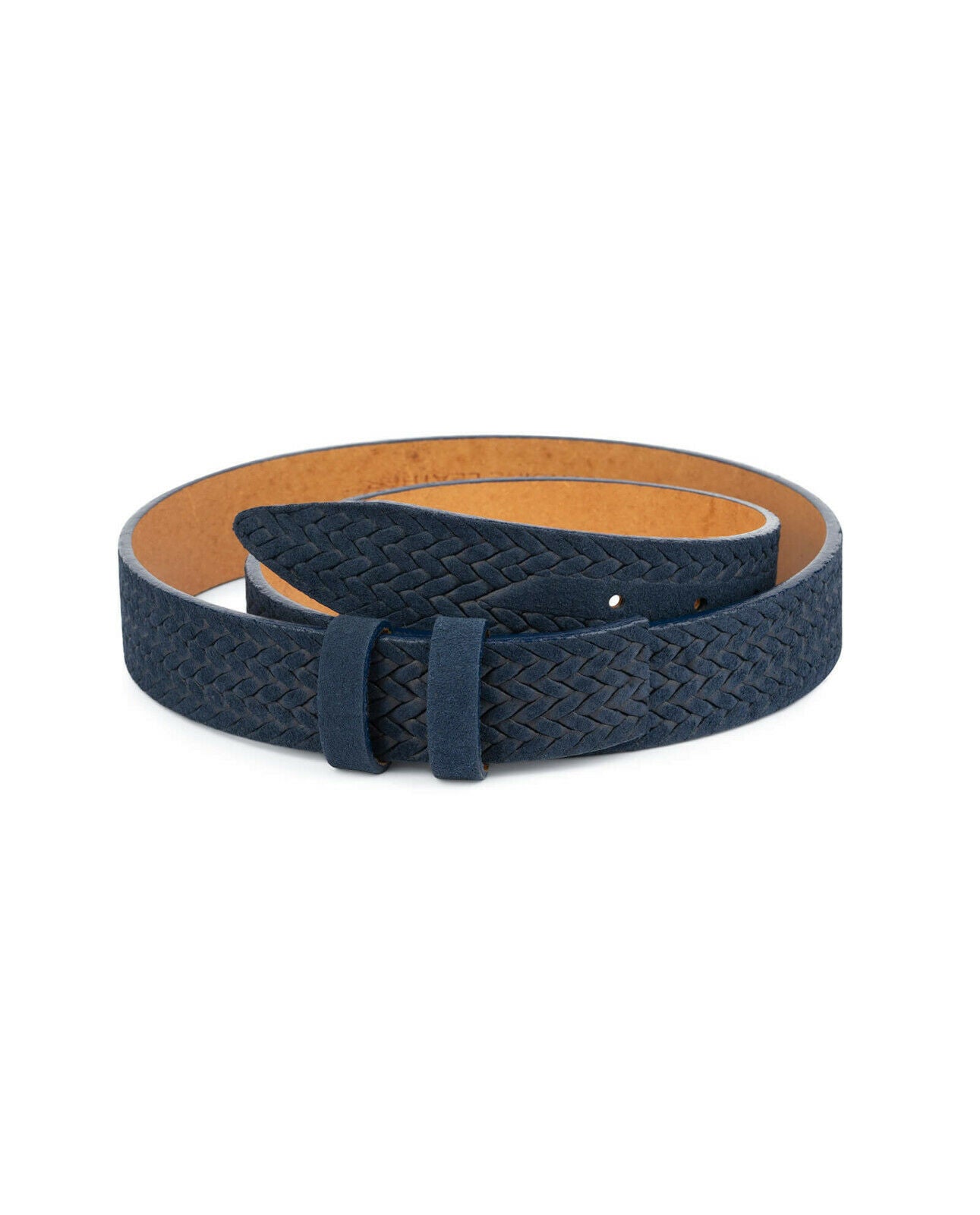 Premium Men's Blue Suede Leather Belt Strap for Cartier 35mm Buckles - Classic Woven Design for Formal Wear & Business Attire