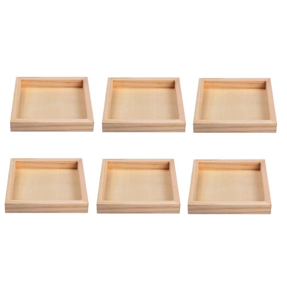 6pcs Unfinished Wooden Serving Trays - Square Wood Serving Platters for Block Puzzle, Montessori Materials & DIY Crafts - Perfect for Home Decor, Party Serving & Kids Educational Activities