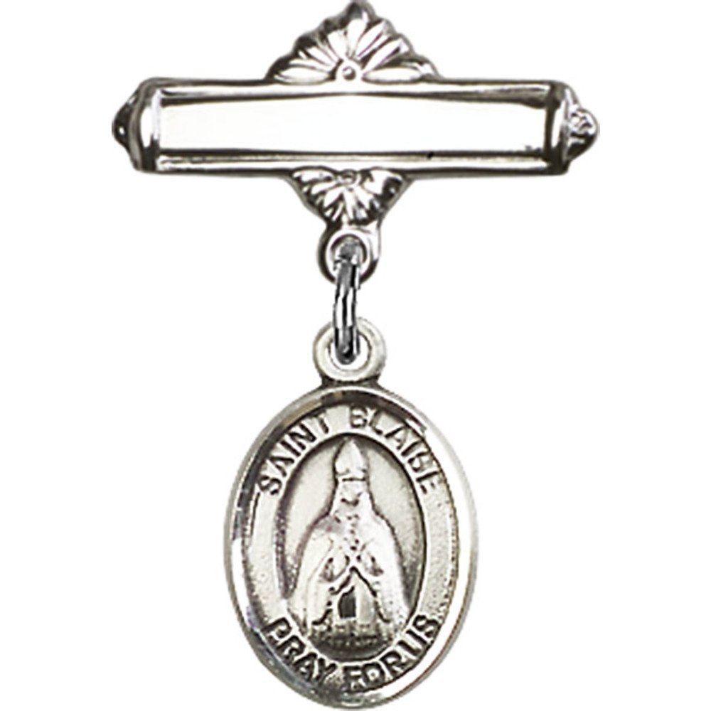 Sterling Silver Baby Badge with St. Blaise Charm - Polished 1