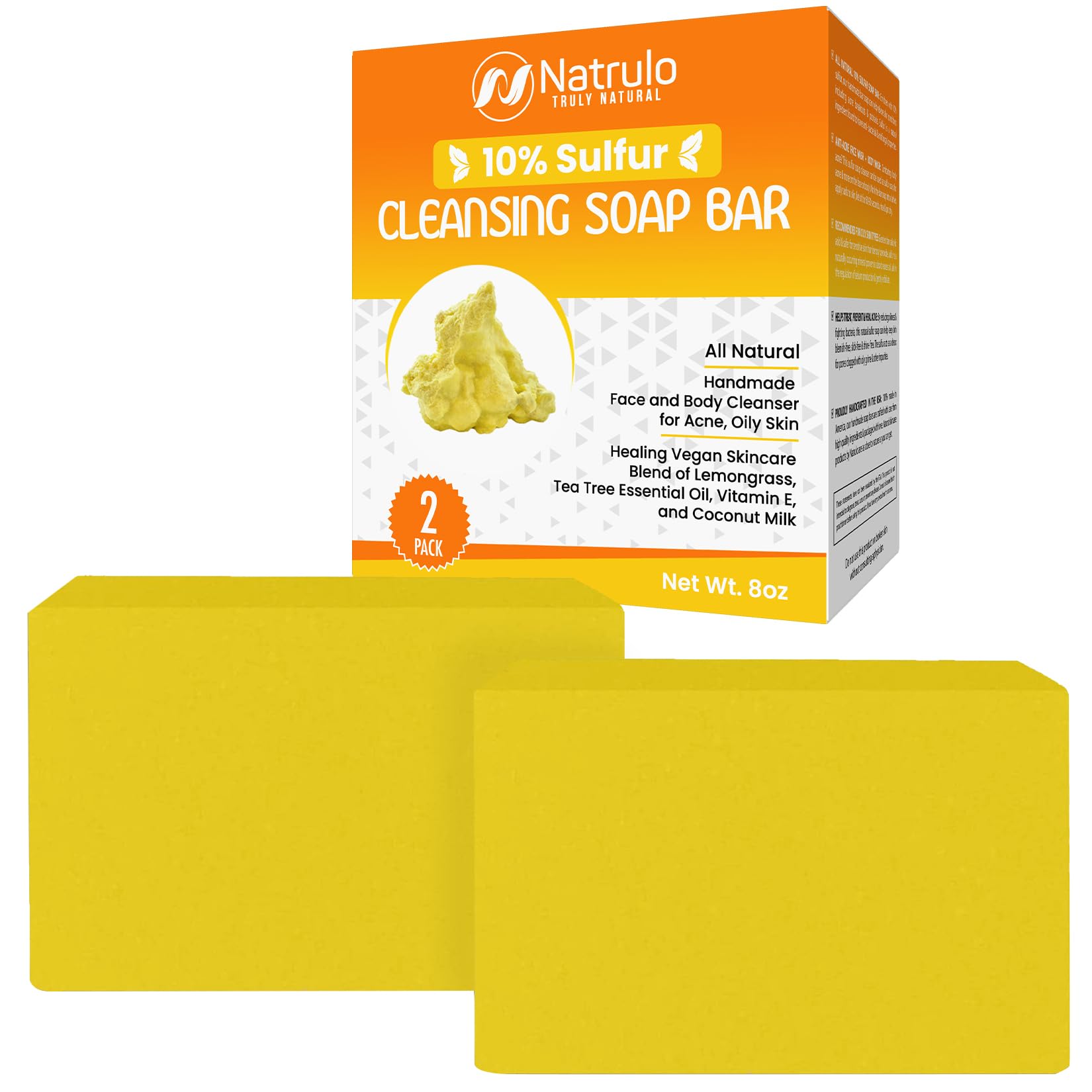 10% Sulfur Soap Bar for Acne & Oily Skin - Natural Face & Body Cleanser with Tea Tree Oil, Lemongrass, Vitamin E & Coconut Milk - Made in USA - Perfect for Daily Skincare Routine & Acne Treatment