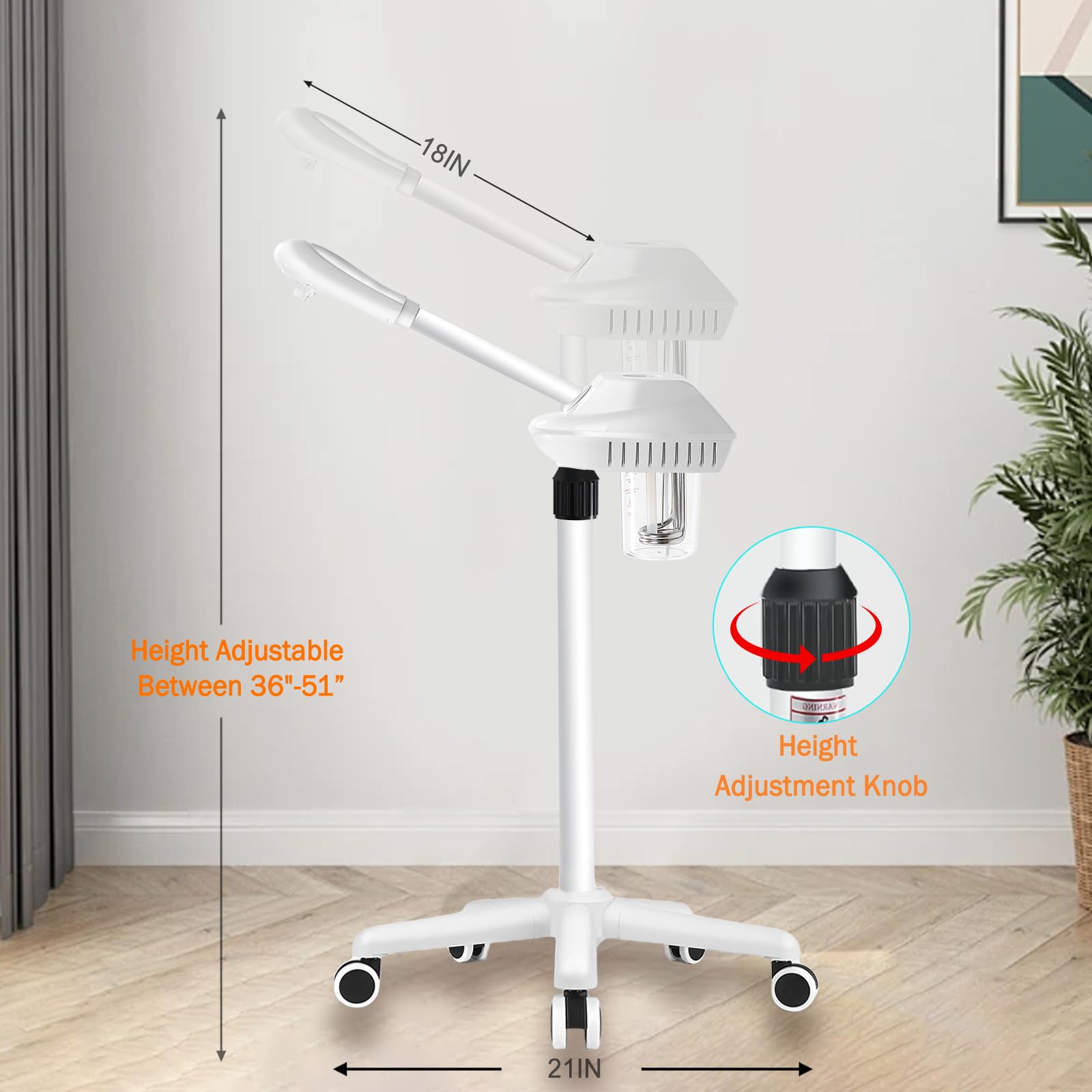 Professional Facial Steamer with Ozone & Wheels - Adjustable Height & Angle Esthetician Steamer for Spa & Home Use | Hot Mist Humidifier for Deep Cleansing & Skin Hydration | Perfect for Facial Treatments, Relaxation & Beauty Routines
