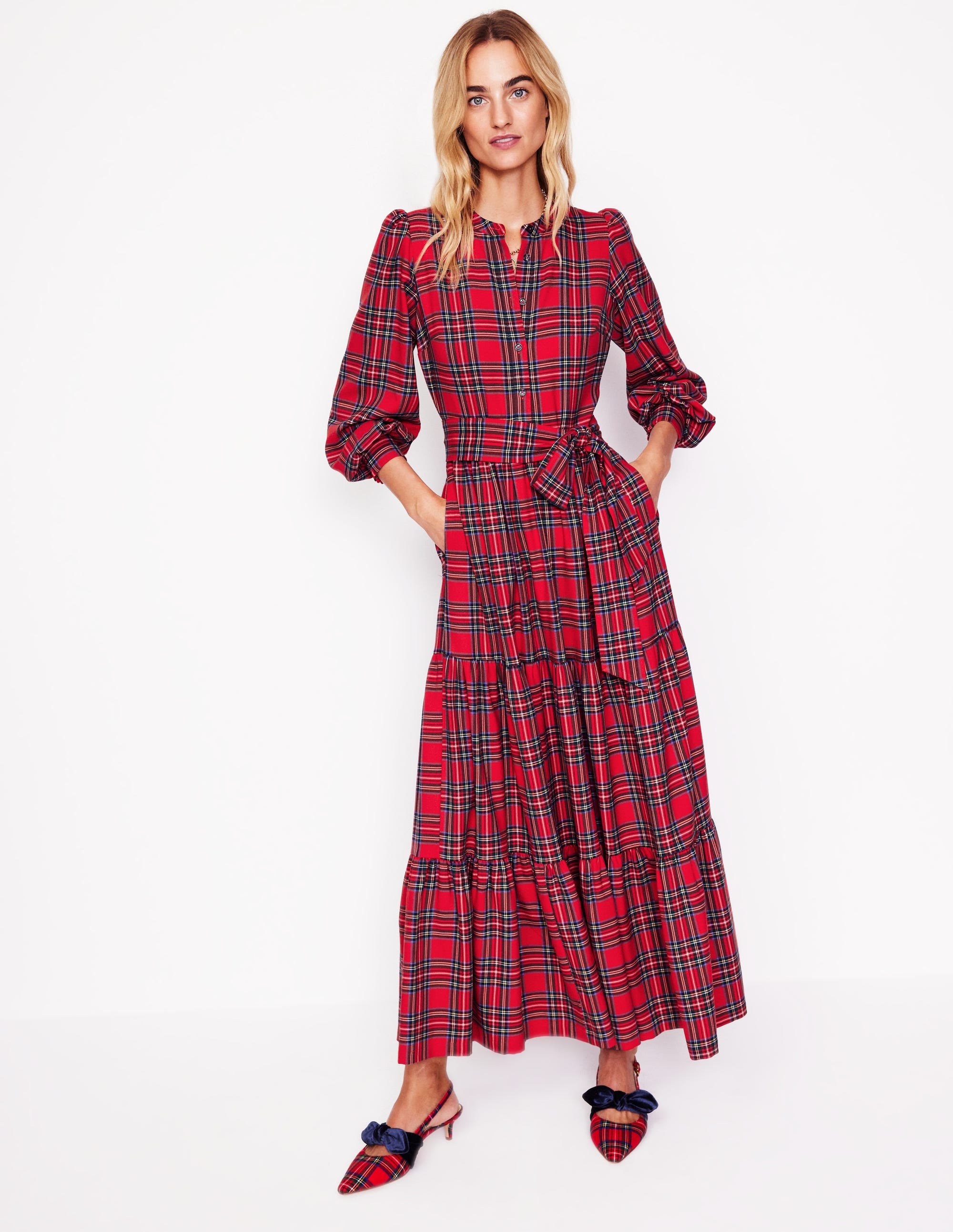 Alba Check Maxi Dress for Women - Red and Blue Plaid Flowy Long Dress - Perfect for Summer, Beach, Vacations & Casual Outings