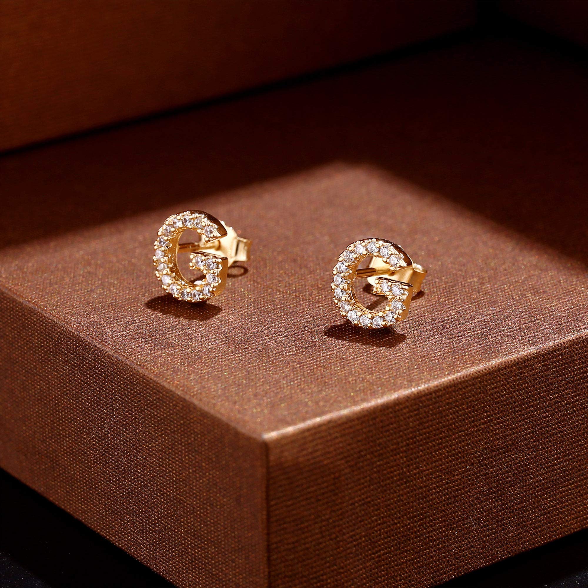 MONOOC Initial Stud Earrings for Women & Girls - Hypoallergenic S925 Sterling Silver Cubic Zirconia Letter Earrings | Perfect Birthday Gift, Everyday Wear & Special Occasion Jewelry