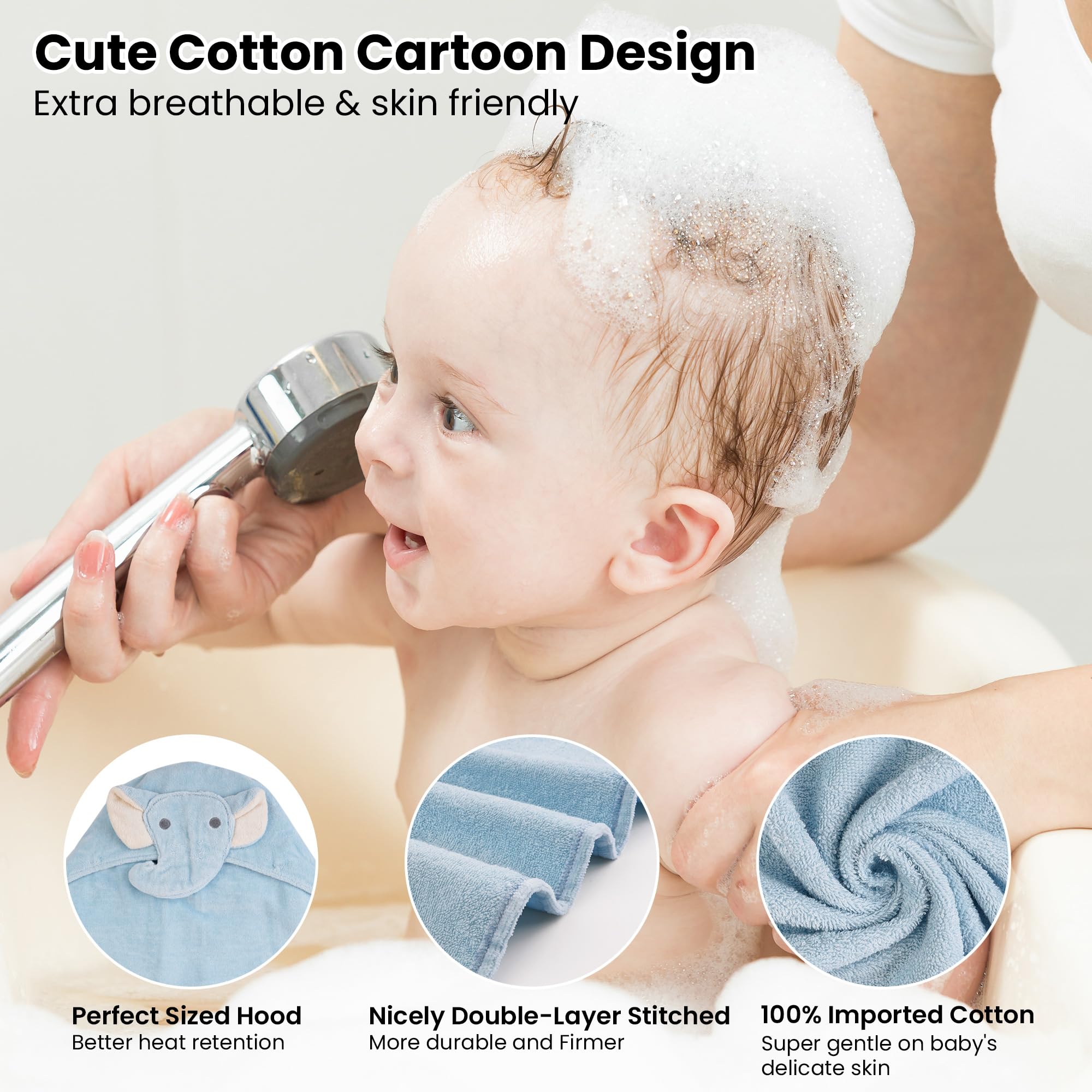 2 Pack Baby Hooded Towels - Ultra Soft Premium Cotton Bath Towels with Hood for Newborns, Infants & Toddlers | Extra Thick & Super Absorbent | Blue Elephant & White Unicorn Design | Perfect for Bath Time, Swimming & After-Spa Care