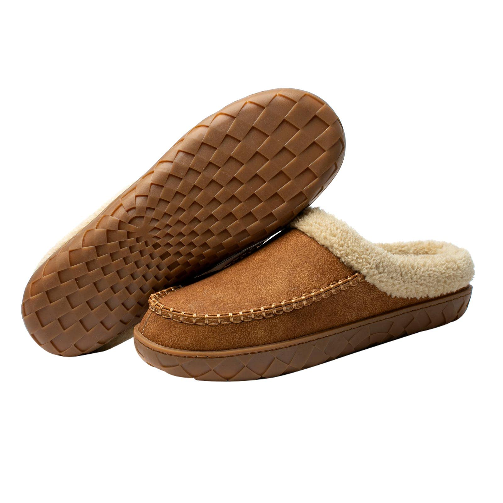 WOTTE Men's Moccasin Slippers - Soft Microsuede with Fuzzy Fleece Lining & Memory Foam Insole - Comfortable Indoor Outdoor House Shoes for Relaxing at Home or Quick Errands
