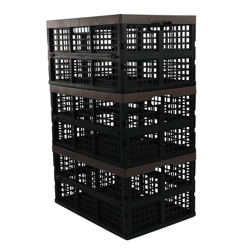 Morcte 3-Pack 42L Plastic Collapsible Storage Crates | Stackable Foldable Bins for Home Organization | Perfect for Closet, Pantry, Laundry & Garage Storage