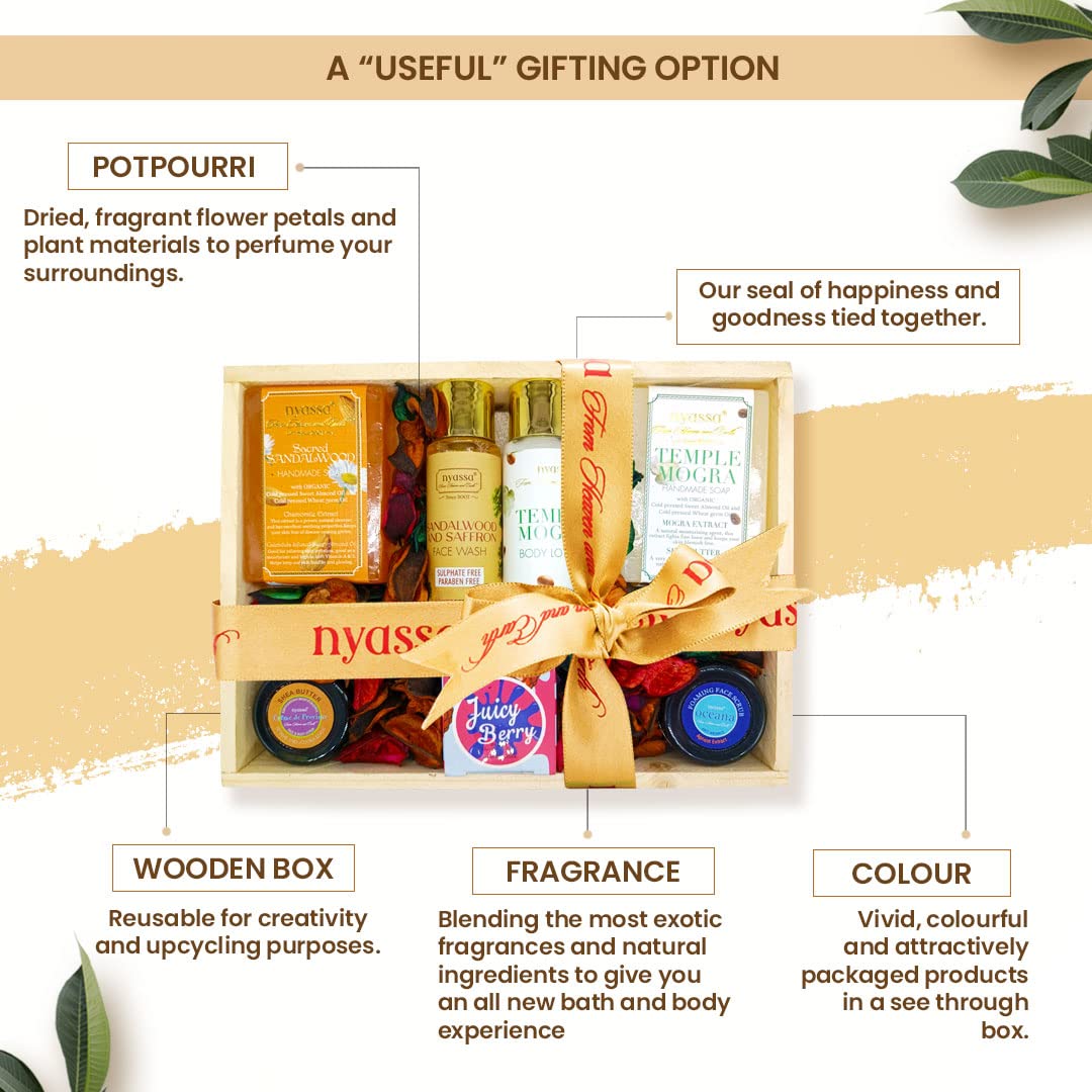 NYASSA Premium Bath and Body Care Gift Set for Women & Men - 7-Piece Luxury Spa Kit with Natural Ingredients in Elegant Wooden Box - Perfect for Anniversary, Birthday, Valentine's Day & Self-Care Moments