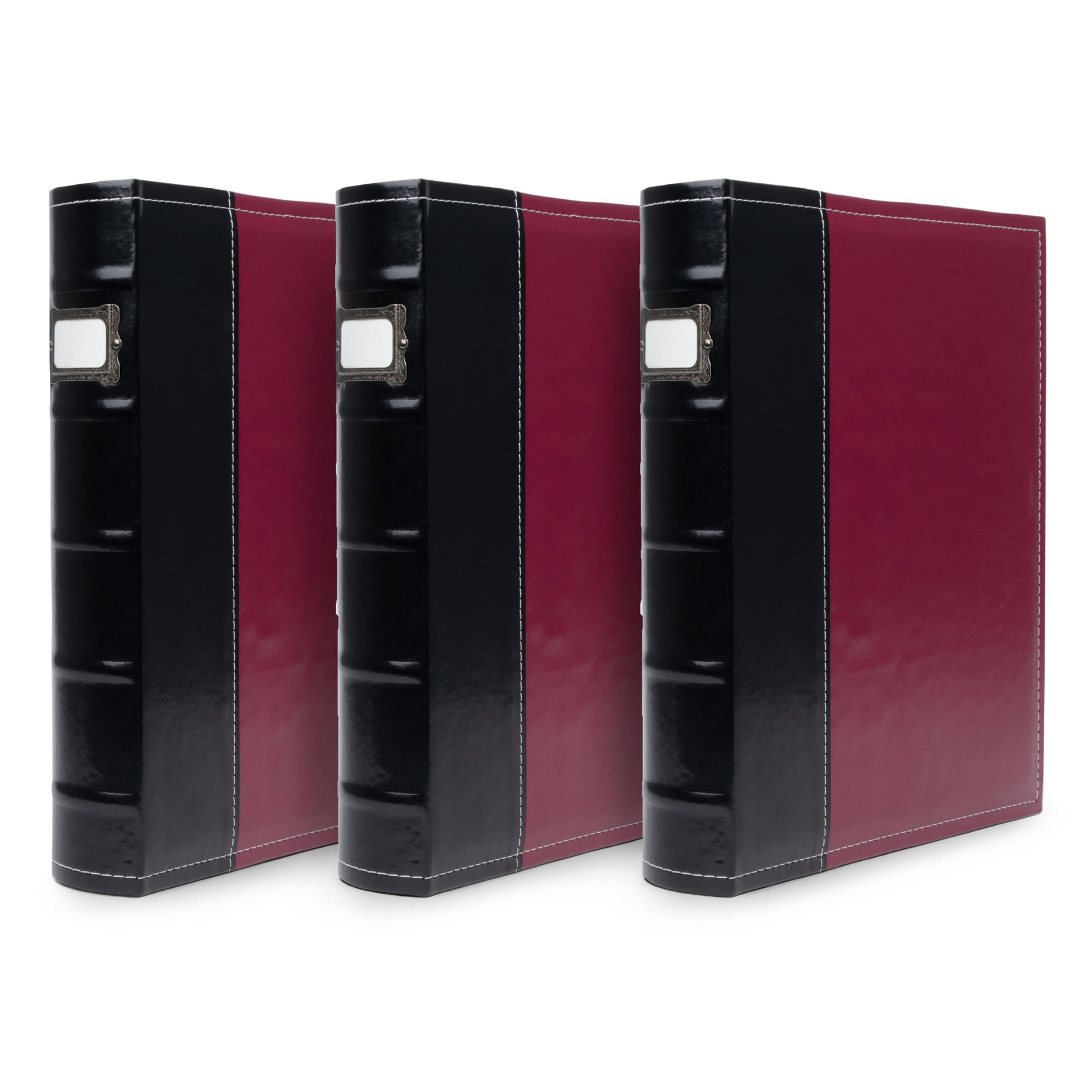 3-Ring 1 Inch D Ring Binder - Classic Faux Leather 3-Pack for Documents, File Storage & Trading Cards - Holds 750 Pages - Burgundy - Perfect for Office, School & Collectible Card Organization