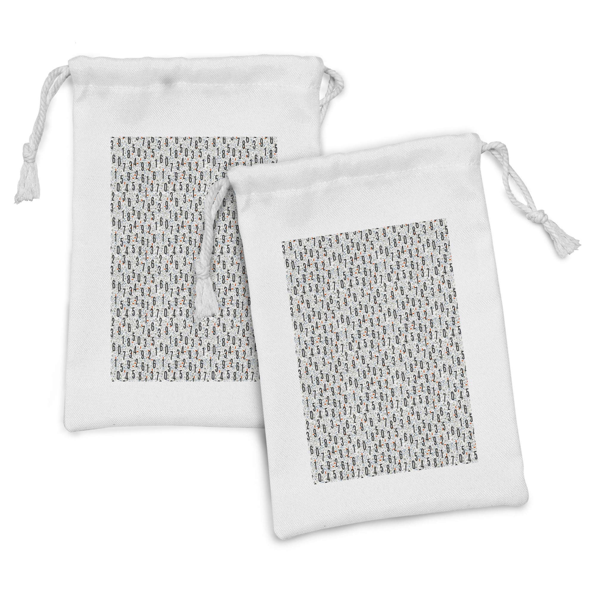 Ambesonne 2-Pack Fabric Pouch Set with Geometric Number Print - Small Drawstring Bags for Toiletries, Travel Accessories & Party Favors (9