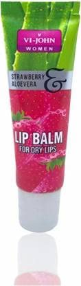 Vi-John Strawberry Aloe Vera Lip Balm 10Gm (Pack of 12) - Moisturizing & Nourishing Lip Care for Dry, Chapped Lips - Perfect for Winter, Travel & Daily Use