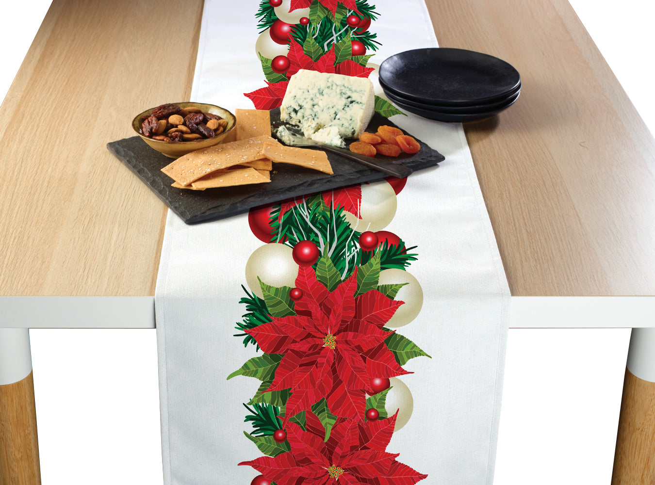 Christmas Poinsettia Garland Runners - Festive Holiday Table Decor for Christmas Parties, Home & Office Decoration