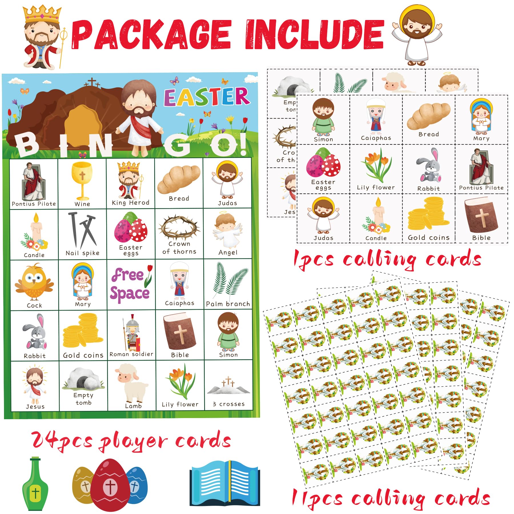 Religious Easter Bingo Game Set - 24 Christian Themed Bingo Cards for Adults, Teens & Family - Perfect for Easter Sunday Parties, Church Events & Holiday Gatherings