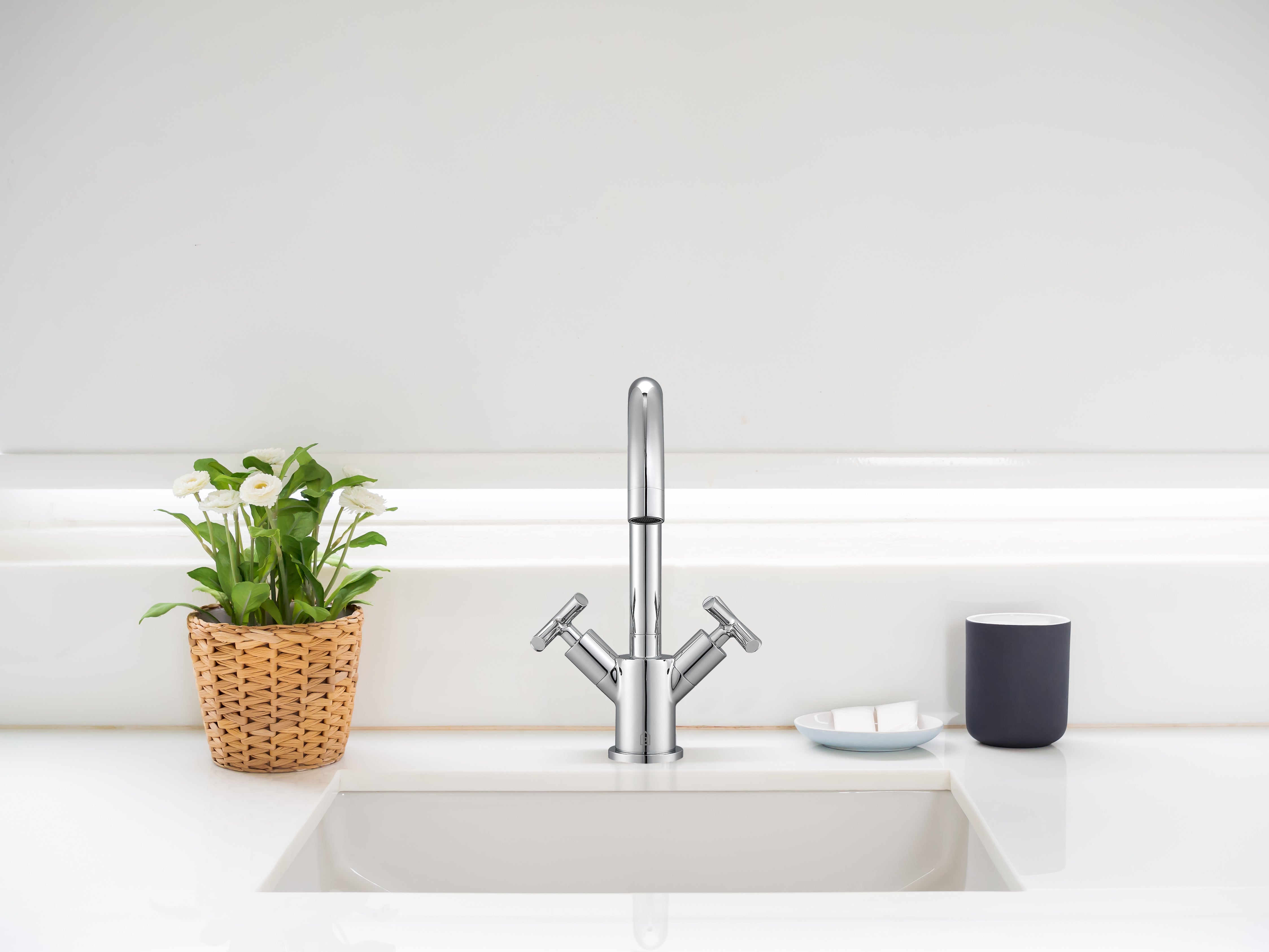 Chrome Single Hole Cross Handle Bathroom Faucet - Ava Series | Modern Water-Saving Design for Sink, Vanity & Powder Room Installation