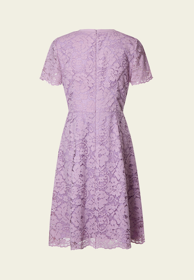 Elegant Lavender Lace Flared Cocktail Dress for Women - Perfect for Evening Parties, Weddings & Special Occasions