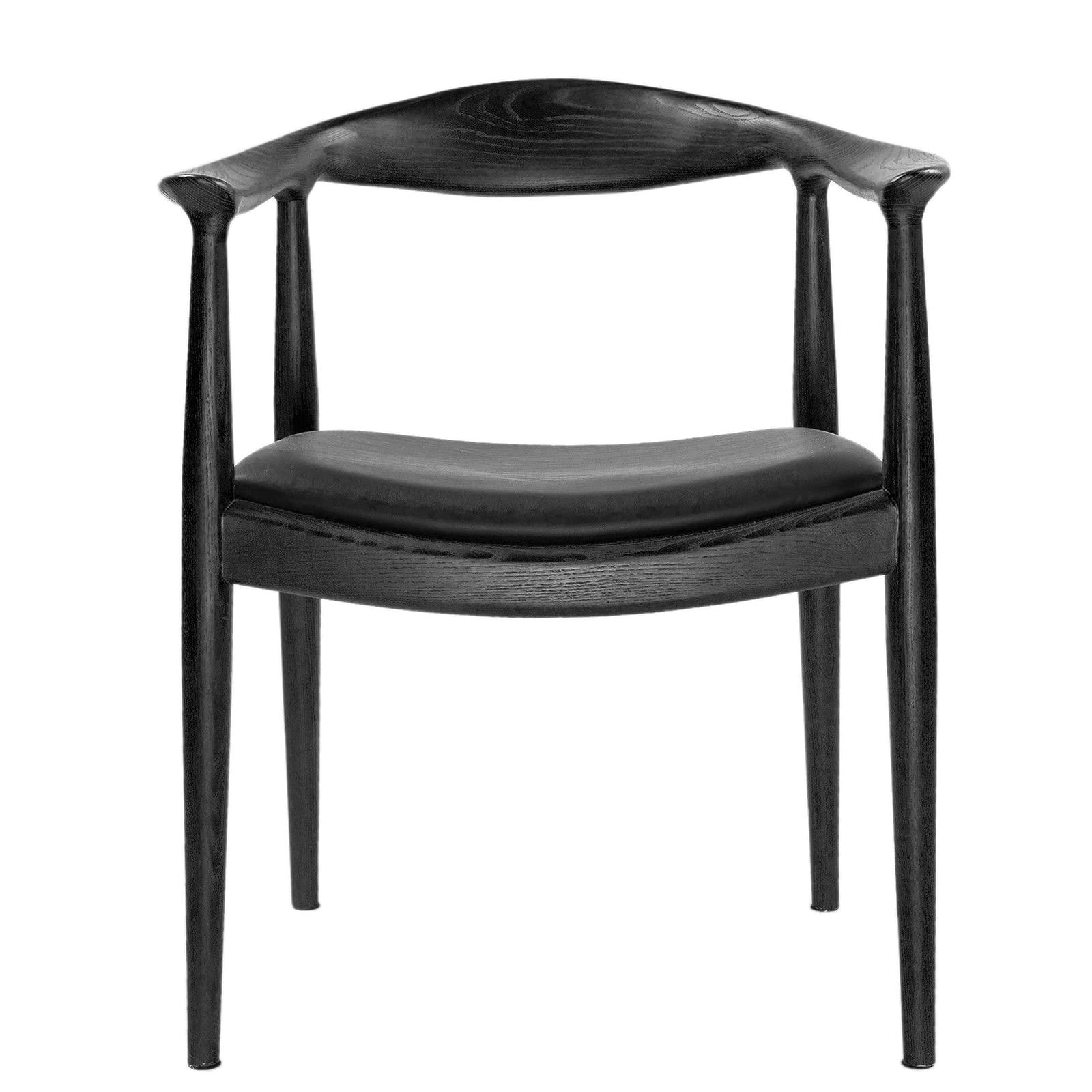Tomile Mid Century Modern Upholstered Dining Chair - Kennedy Armchair with PU Leather Cushion Seat, Hans Wegner Inspired Elbow Chair for Kitchen, Dining Room, Living Room, Bedroom & Office - Black (Perfect for Home Decor & Contemporary Interior Design)