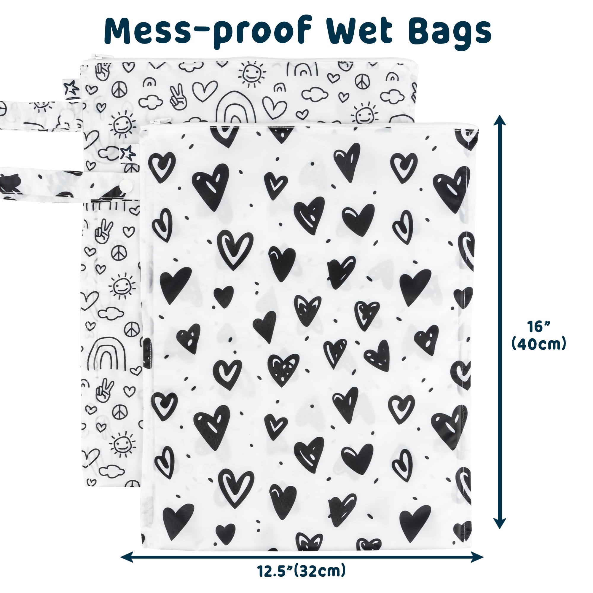 Tiny Twinkle Waterproof Wet Dry Bag 2 Pack - Reusable Leakproof Swim Bag for Swimsuits, Gym Clothes & Baby Essentials | Beach Travel Must-Have for Pool, Sports & Diaper Storage (Black & White)