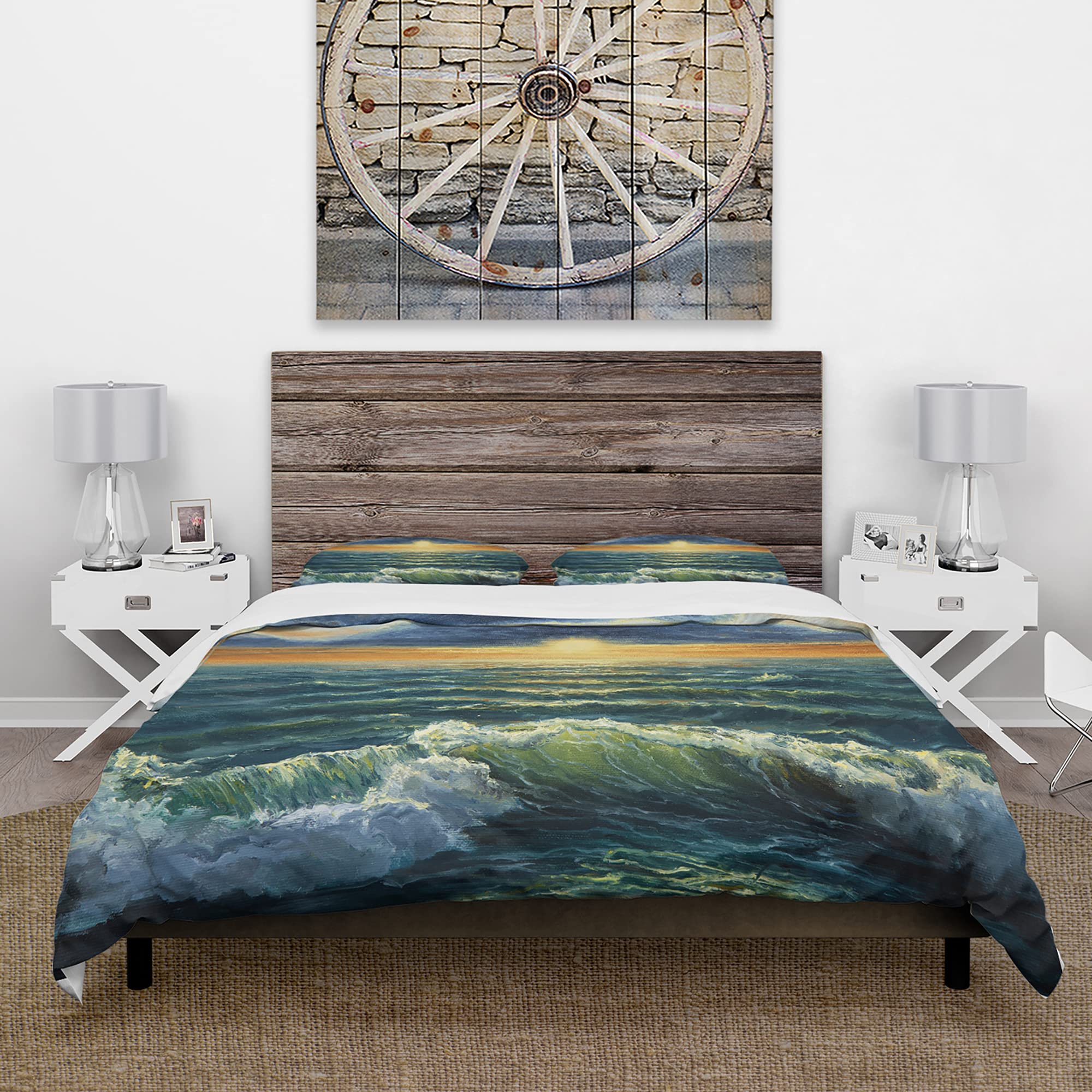 DesignQ Sunset Over Cloudy Ocean Nautical Duvet Cover Set - Twin Size Blue Coastal Bedding (3-Piece) | Soft All-Season Beach-Themed Comforter Cover for Guest Rooms, Vacation Homes & Coastal Decor