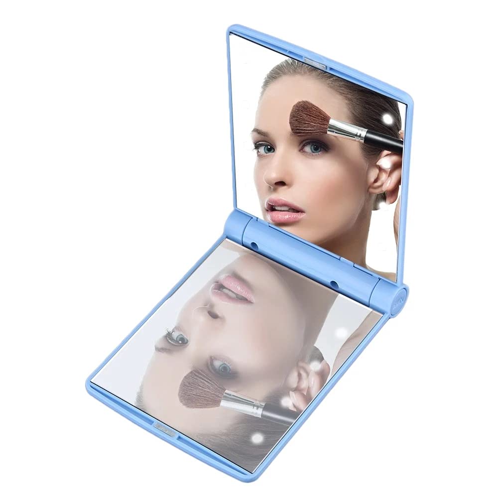 LED Compact Mirror with 8 Lights - Portable Folding Makeup Mirror for Women, Travel Vanity Mirror with Adjustable Brightness, Perfect Gift & Travel Essential for Purse, Home & On-the-Go Touch Ups