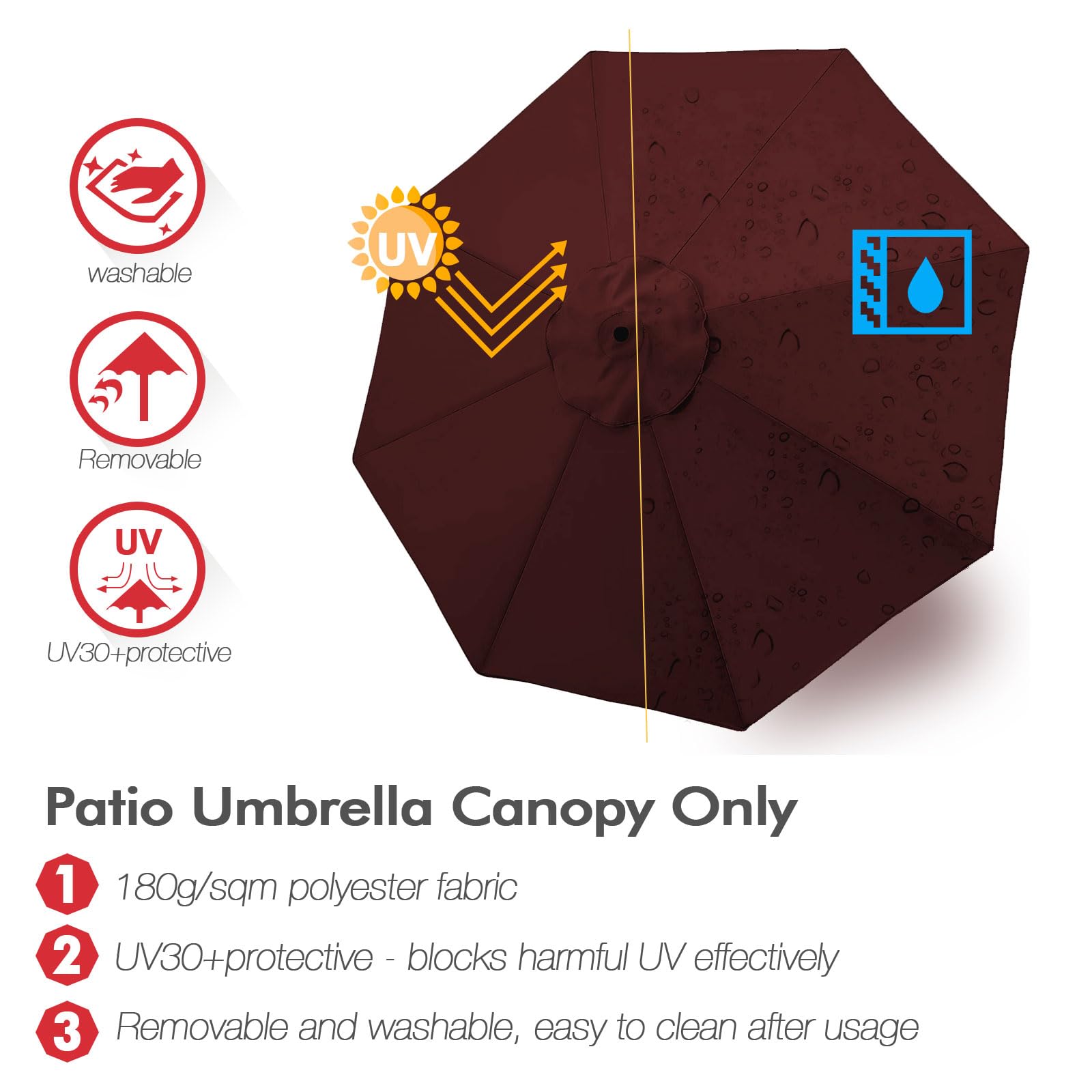 9ft Replacement Canopy for Patio Umbrella - Outdoor Table Market Yard Umbrella Top with 8 Ribs | Perfect for Backyard, Poolside, and Outdoor Dining Areas