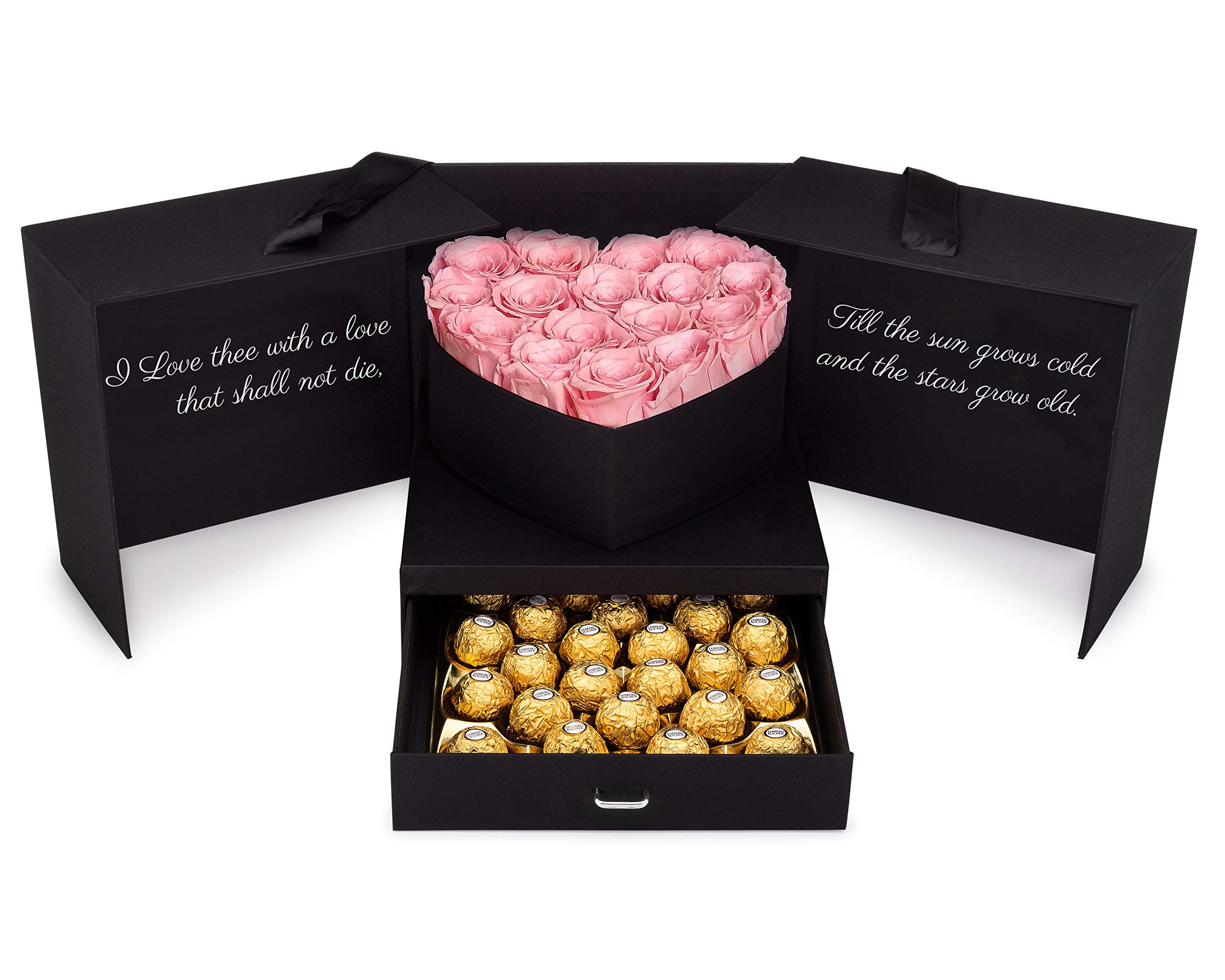 Eternal Pink Roses and Hazelnut Chocolates Gift Box - Luxury Preserved Roses & Gourmet Chocolate Gift Basket for Valentine's Day, Anniversary, Birthday, or Romantic Surprise