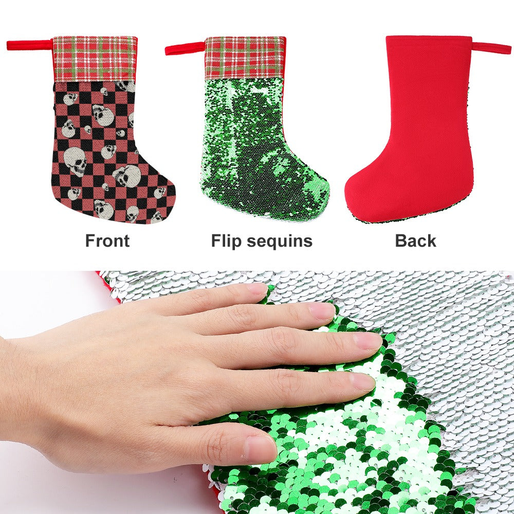 Festive Checkers and Skulls Christmas Stocking - Holiday Decor for Gothic and Funky Home Styles - Perfect for Fireplace Mantel, Bedroom, and Party Decorations
