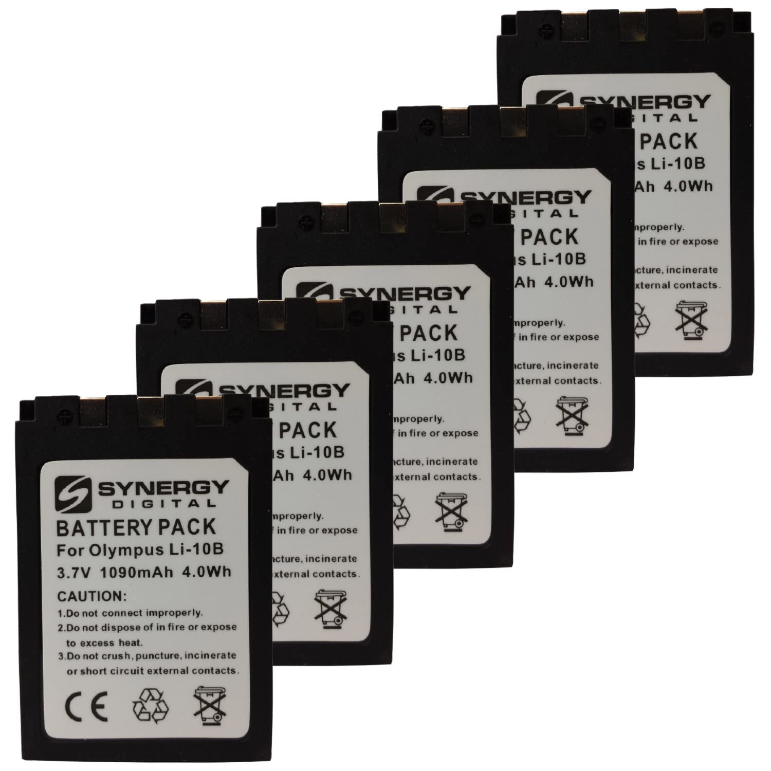 Synergy Digital Camera Batteries for Olympus MJU 410 - 3.7V 1090mAh Li-ion Replacement for LI-10B (5-Pack) - Perfect for Travel Photography & Backup Power