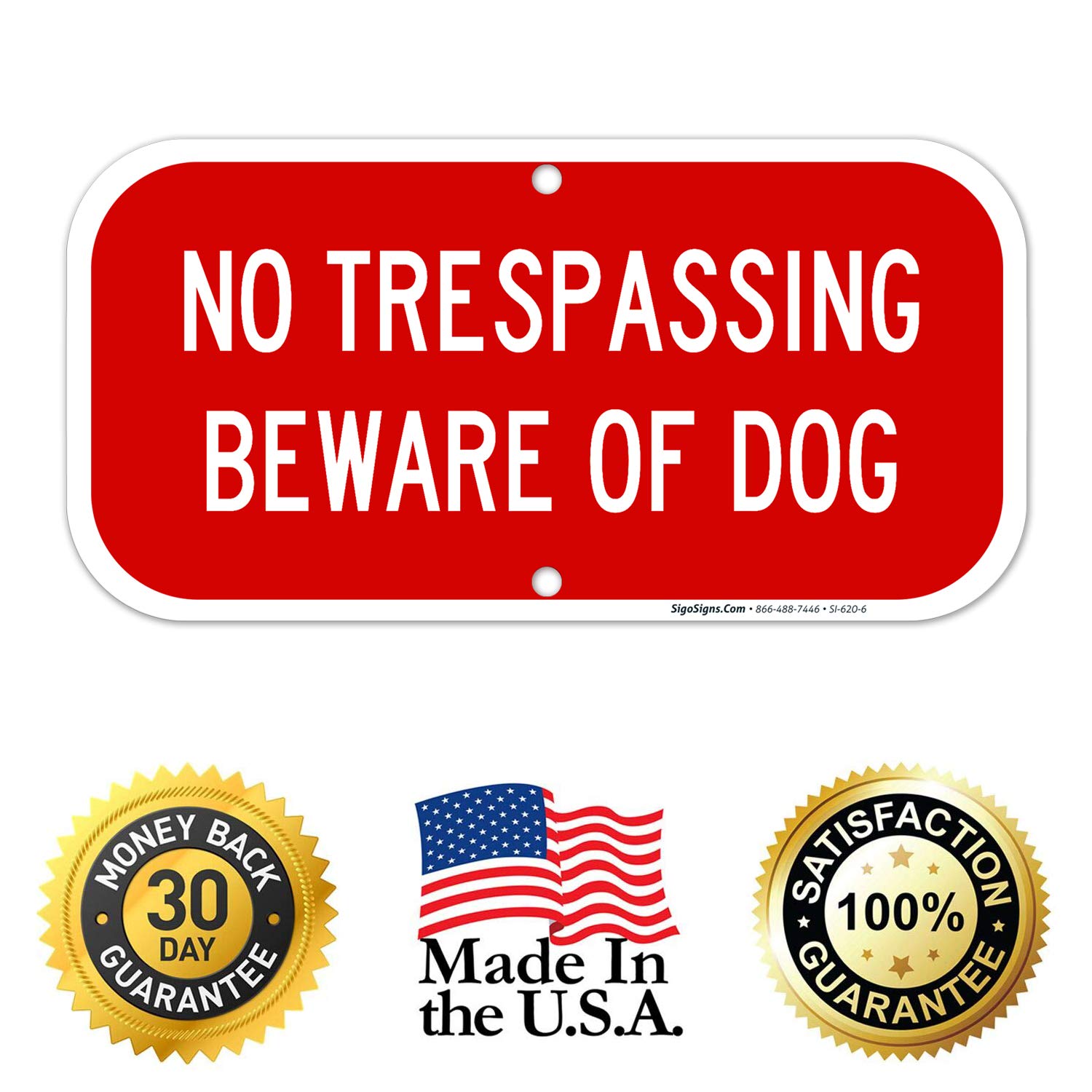 No Trespassing Beware of Dog Sign (2 Pack) - 6x12 Heavy Duty 0.40 Aluminum - UV Protected & Weatherproof - Indoor/Outdoor Use - Easy Mounting - Made in USA - Perfect for Home Security, Backyard Protection & Property Warning Signs