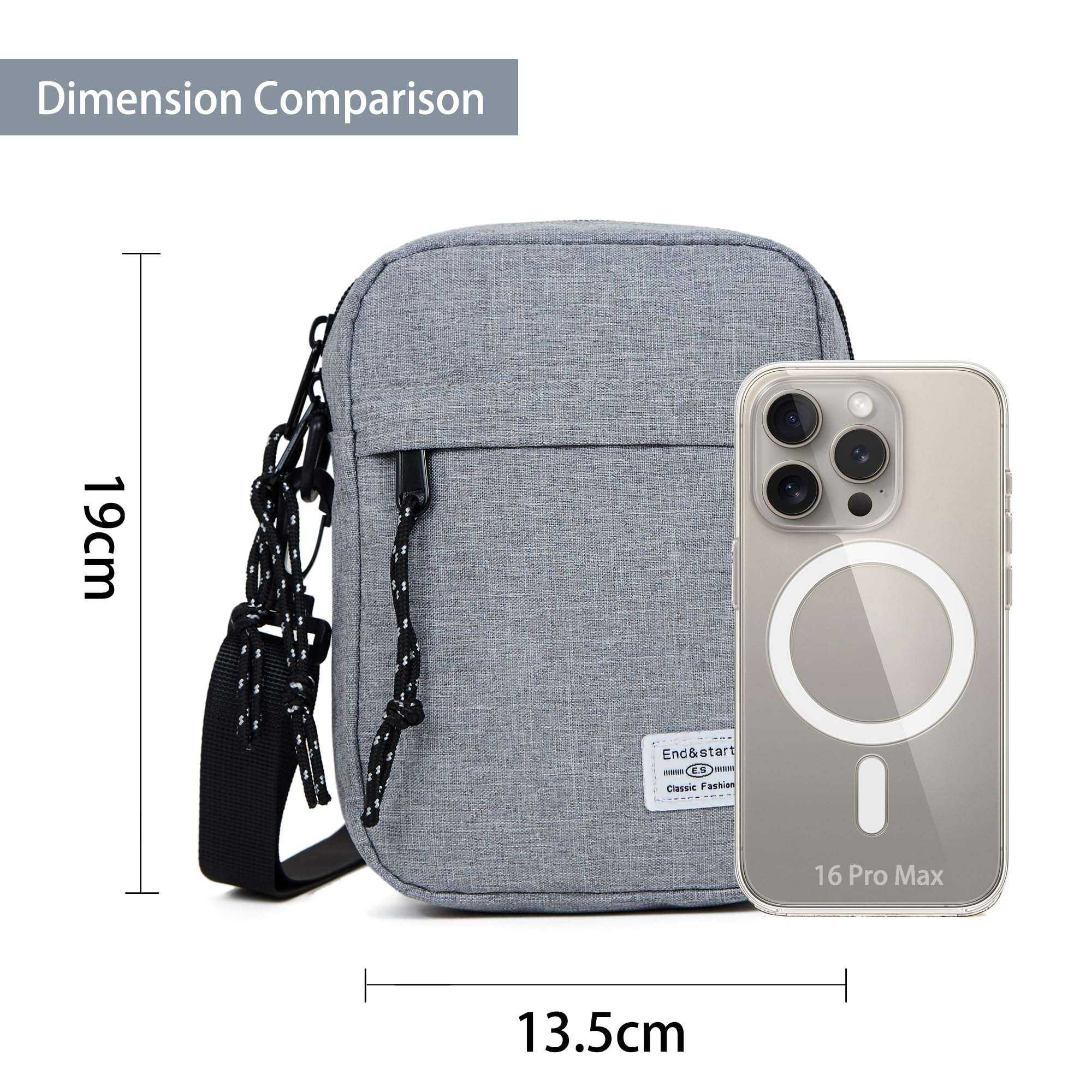 Men's Waterproof Crossbody Phone Holster Bag with Zipper - Vertical Shoulder Strap Smartphone Wallet Purse for Daily Use, Travel & Outdoor Activities