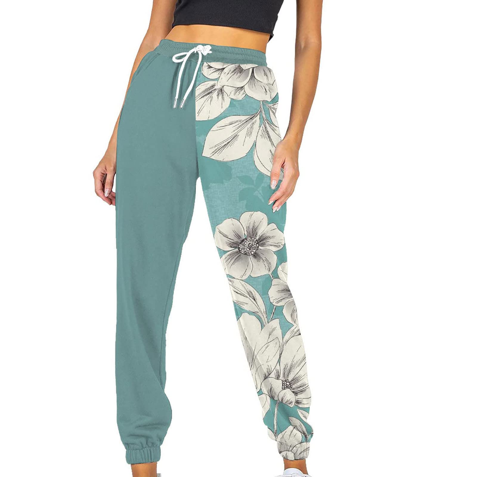 JPVDPA Women's High Waist Floral Print Joggers with Pockets - Tapered Sweatpants for Workout & Casual Wear | Perfect for Yoga, Running, and Lounge