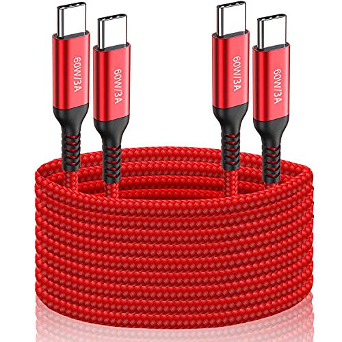 15FT 2-Pack USB C to USB C Cable [60W/3A Fast Charging] - Nylon Braided Type C Charger Cord for Samsung Galaxy S20/S21/Note 10/20/Z Fold, MacBook, iPad Pro/Air 4, Google Pixel 5/4a XL, OnePlus 8T/9 Pro, PS5 & Xbox Controller - Perfect for Home, Office & Travel Charging
