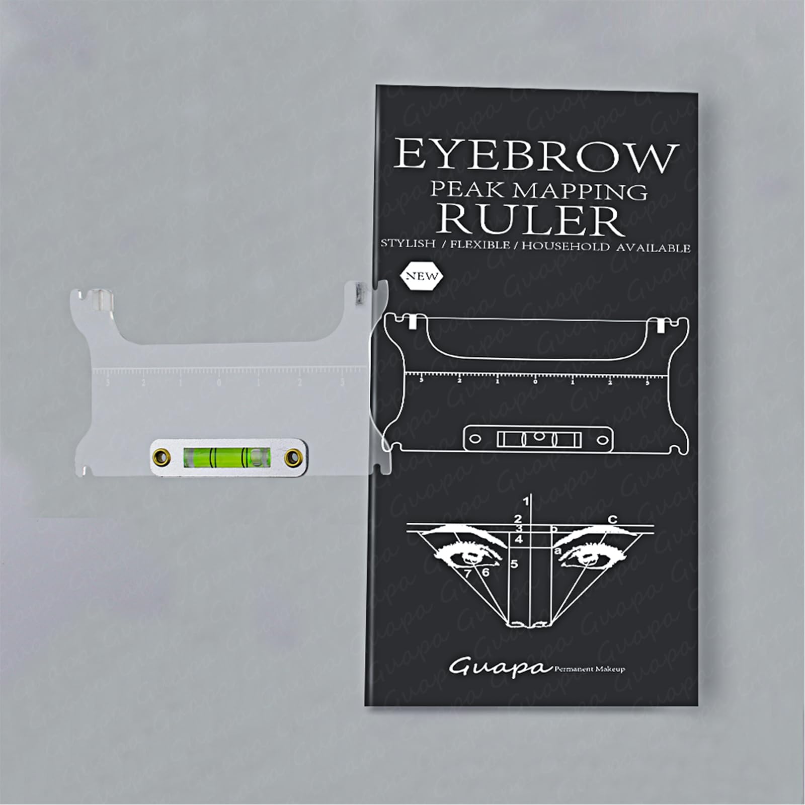 Professional Microblading Eyebrow Measuring Tool Kit - Precise Eyebrow Ruler with Leveler for Perfect Brow Mapping (Brow Peak Ruler Kit #2) - Ideal for Salon, Spa & Home Eyebrow Shaping