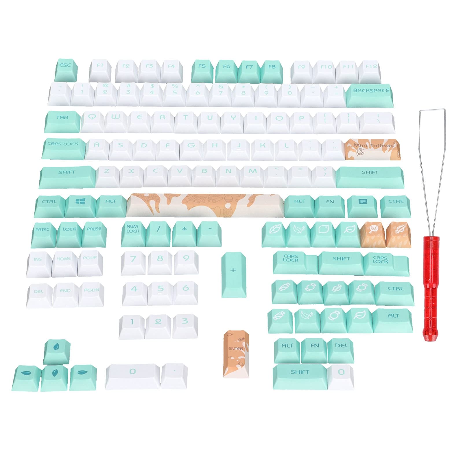 PBT Keycaps Set - 128 Keys Candy Pattern for PC Gaming Keyboard - Enhance Typing & Gaming Experience