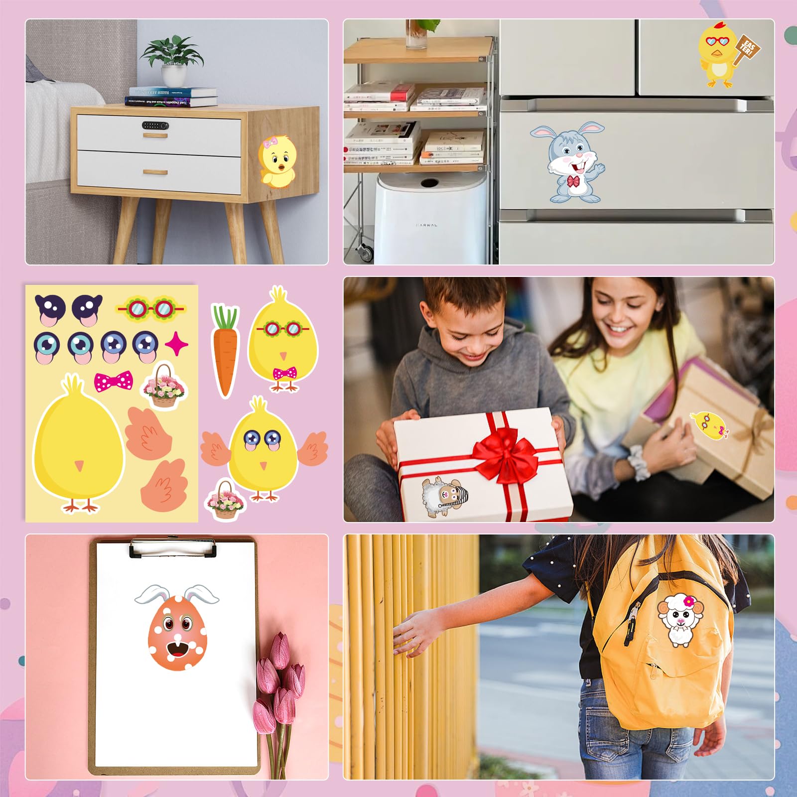 24pcs Easter Stickers for Kids - DIY Make-a-Face Easter Egg Stickers with Farm Animals, Rabbits, Chicks & Sheep - Fun Classroom Activities, Party Favors & Easter Gifts for Children, Family & School Use - Perfect for Easter Egg Hunts, Classroom Rewards & Holiday Crafts