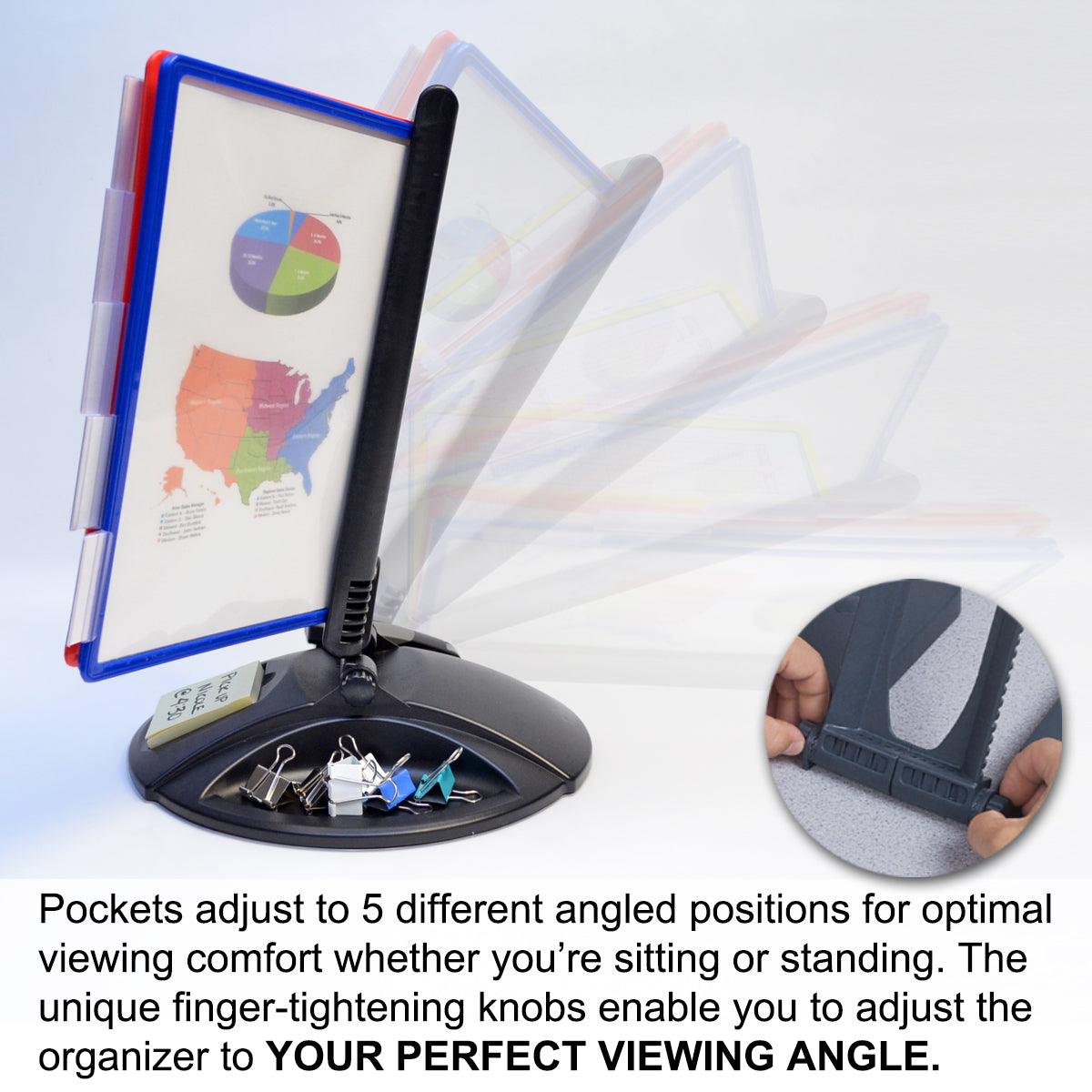 Ultimate AdjustaView™ 10-Pocket Desk Organizer with Storage Base | Holds 20 Sheets of Paper | Fast Find Index Tabs | Perfect for Office, Home & School Workspace Organization