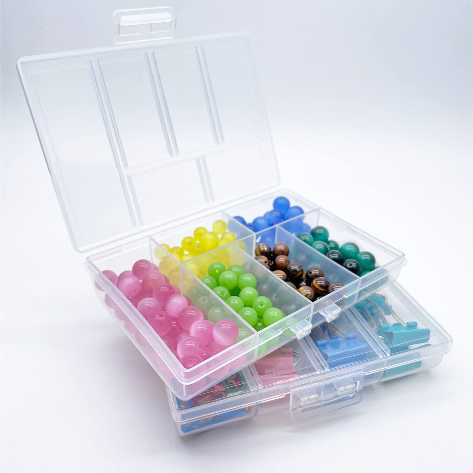 2-Pack Small Plastic Organizer Box with 6 Compartments & Dividers - Portable Storage Container for Crafts, Jewelry, Office Supplies & Travel Accessories - Perfect for Home, Office & Travel Organization