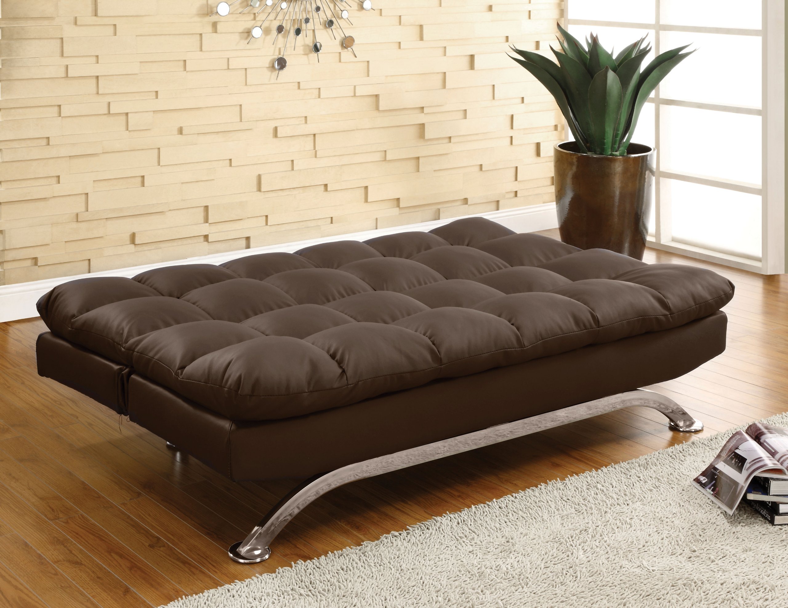 Furniture of America Adelle Convertible Sofa Bed Futon in Dark Espresso - Space Saving Sleeper Sofa for Small Apartments, Guest Rooms & Home Offices