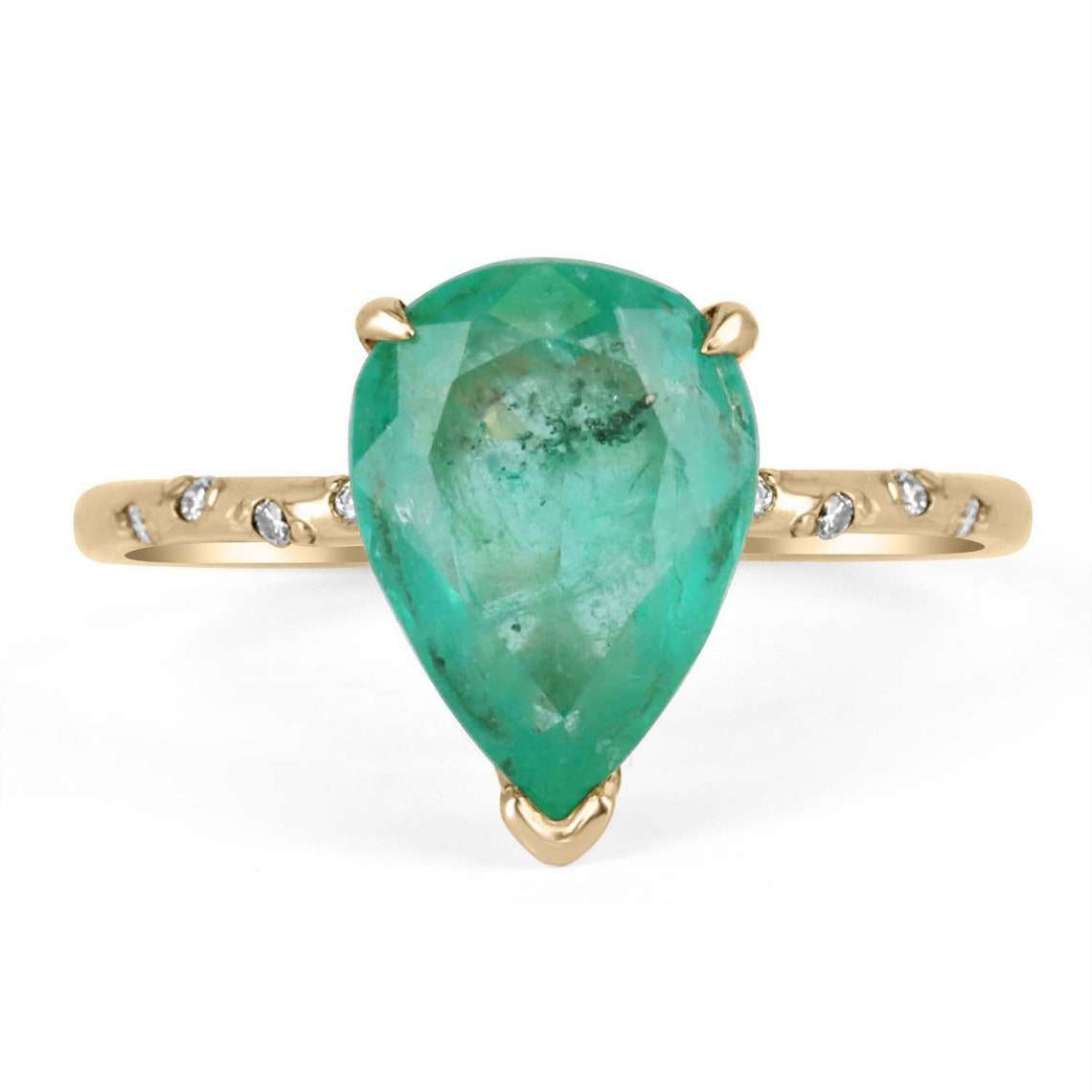 2.24tcw Pear Cut Emerald & Diamond Accent Ring in 14K Gold - Elegant Jewelry for Weddings, Anniversaries & Special Occasions
