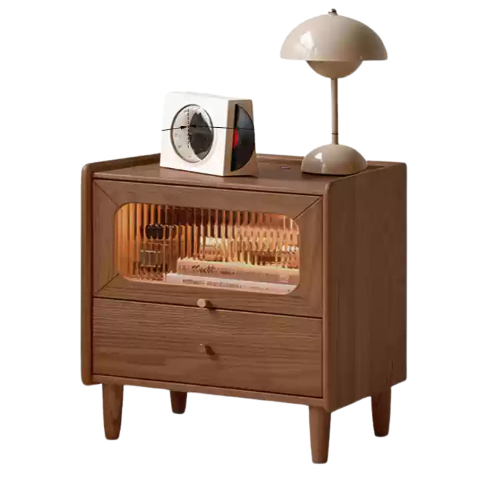 Solid Oak Wood Nightstand with Built-in LED Light - Modern Bedside Table for Bedroom, Living Room, or Office