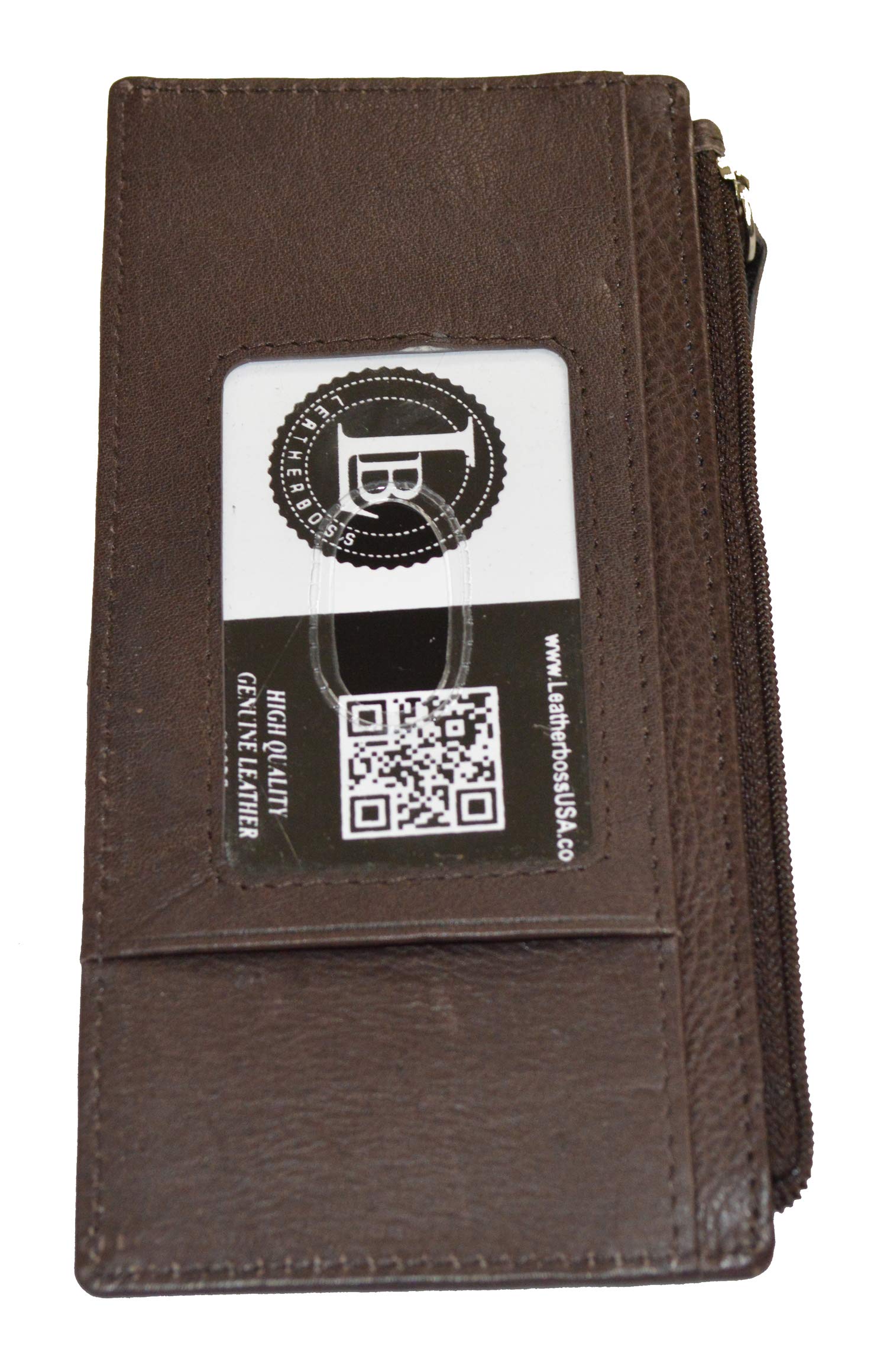 Genuine Leather Women's Slim Wallet - Card Case with Zipper & Strap for Business & Travel