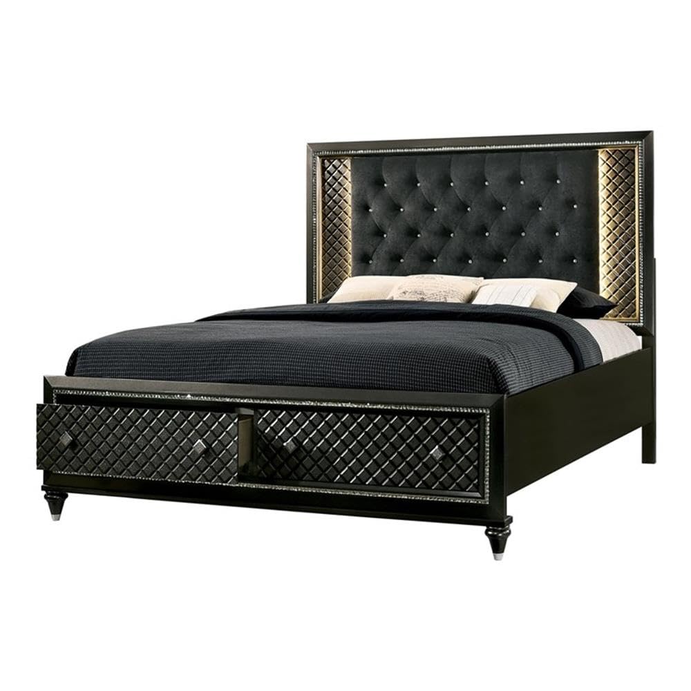Furniture of America Braylene Wood Queen Bed with LED Lights in Metallic Gray - Modern Bedroom Furniture for Stylish Home Decor