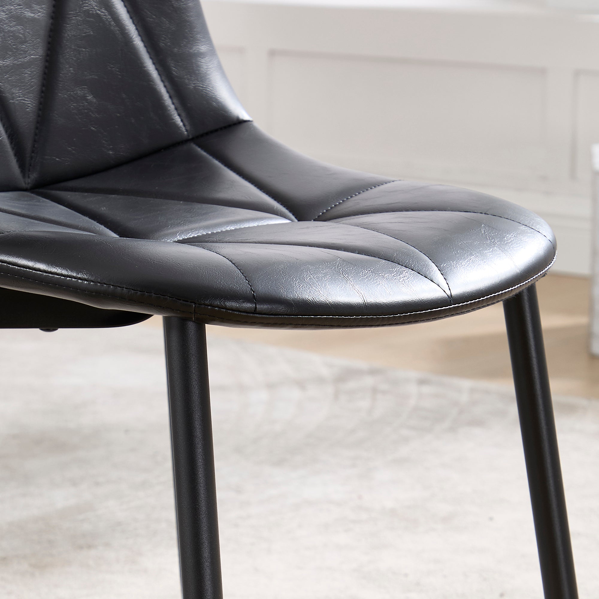 4-Piece Modern Upholstered Faux Leather Dining Chair Set with Metal Legs & High Back - Black Kitchen & Dining Room Chairs - Easy Assembly & Cleaning - Perfect for Home, Restaurant & Office Use