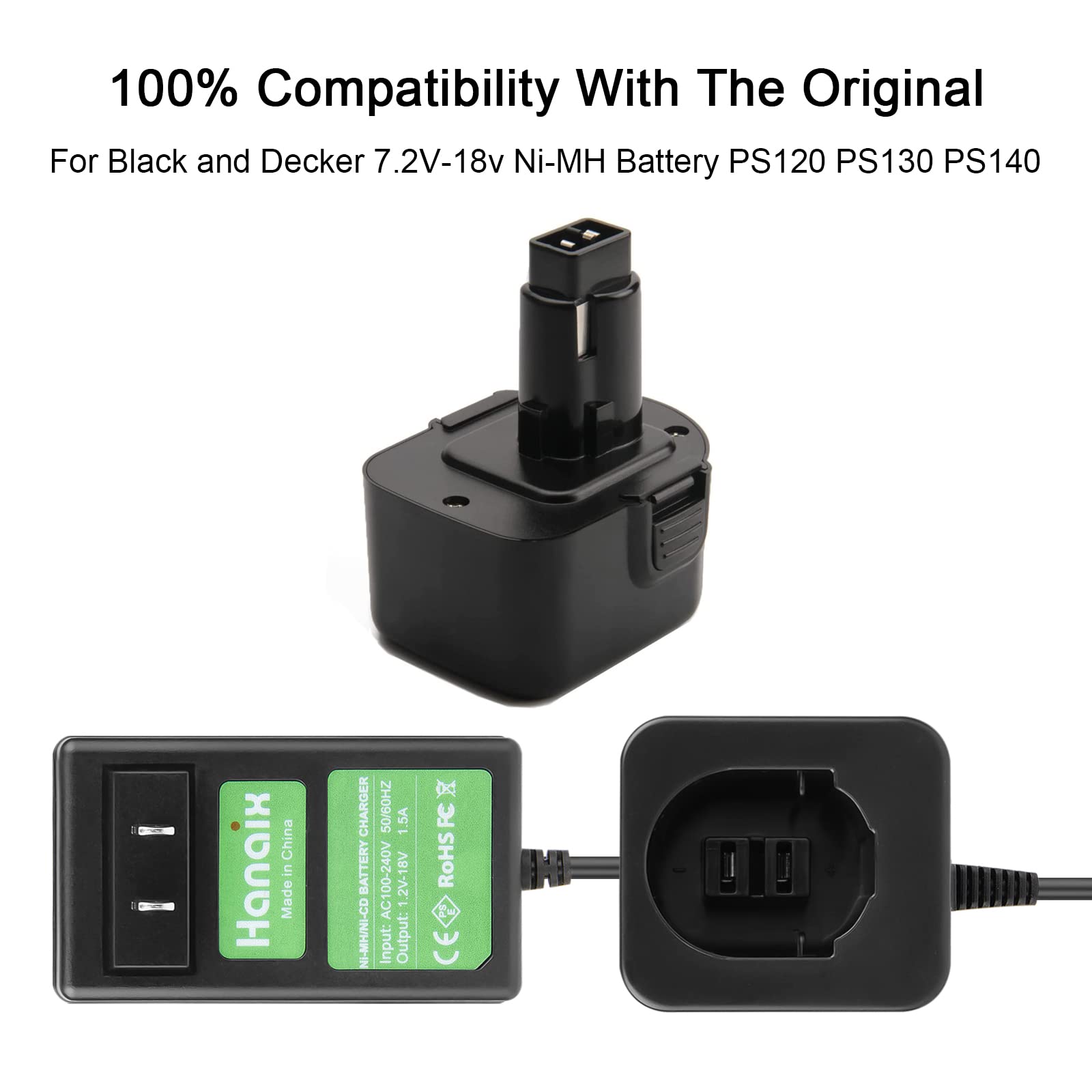 Black and Decker 7.2V-18V Ni-MH Battery Charger for PS120 PS130 PS140 - Fast Charging 18V Portable Power Tool Charger - Perfect for Drills, Saws, and DIY Projects