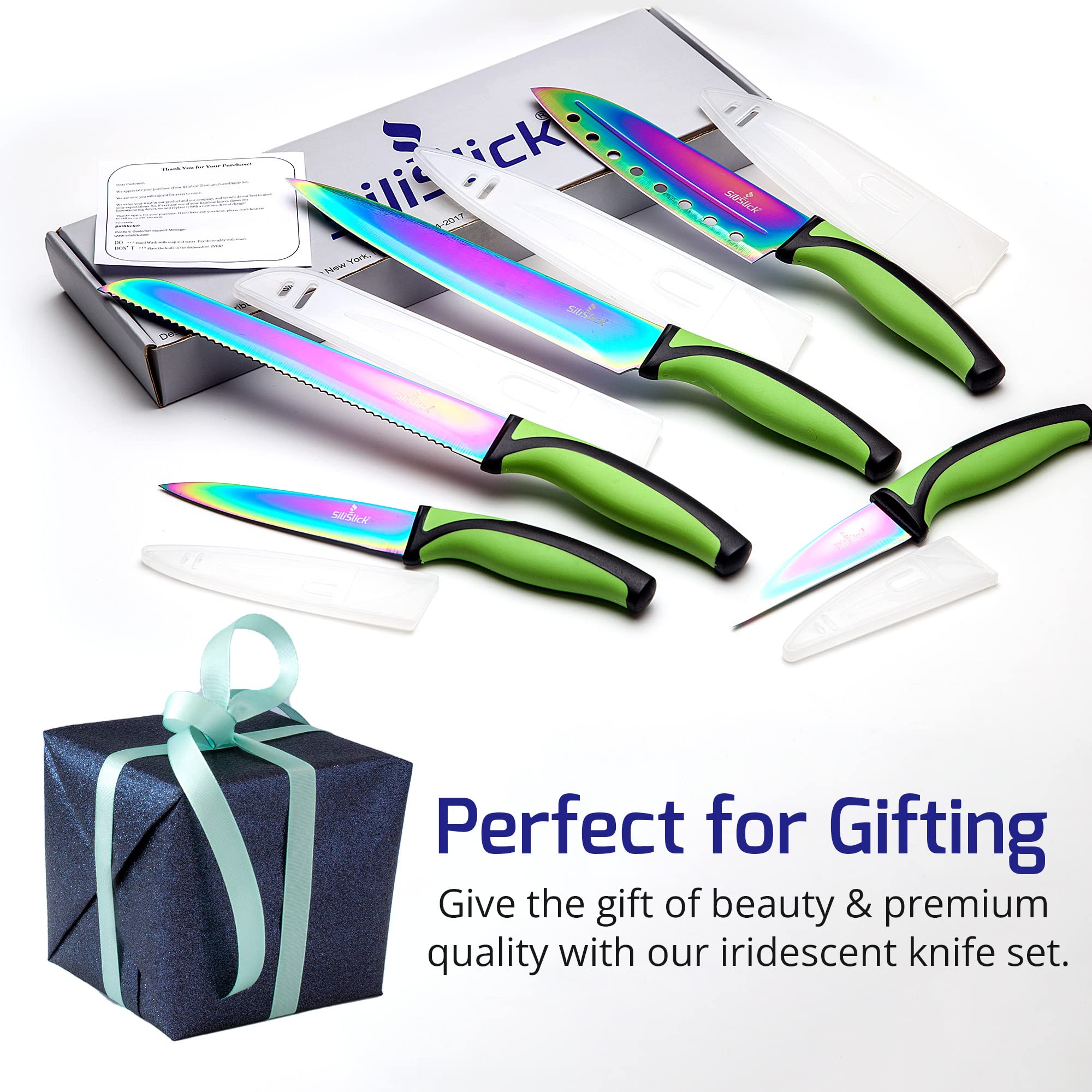 Premium 5-Piece Kitchen Knife Set with Sharpener & Magnetic Holder - Titanium Non-Stick Coated Stainless Steel, Dishwasher Safe - Perfect for Home Chefs, Cooking Enthusiasts & Professional Kitchens