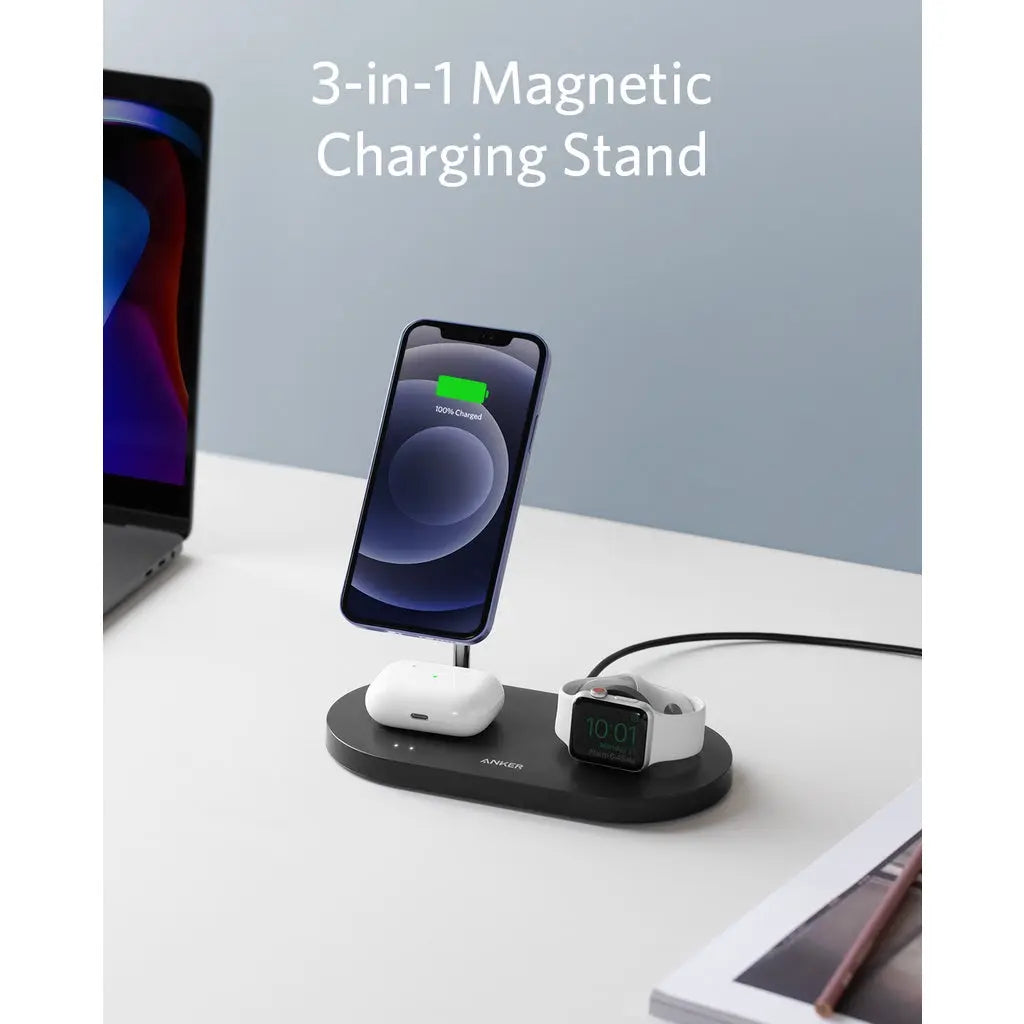 Powerwave 533 Magnetic Wireless Charger Station with 20W Fast Charging - Compatible with iPhone 12/13/14/15, AirPods, Samsung Galaxy - Perfect for Home, Office, and Car Use