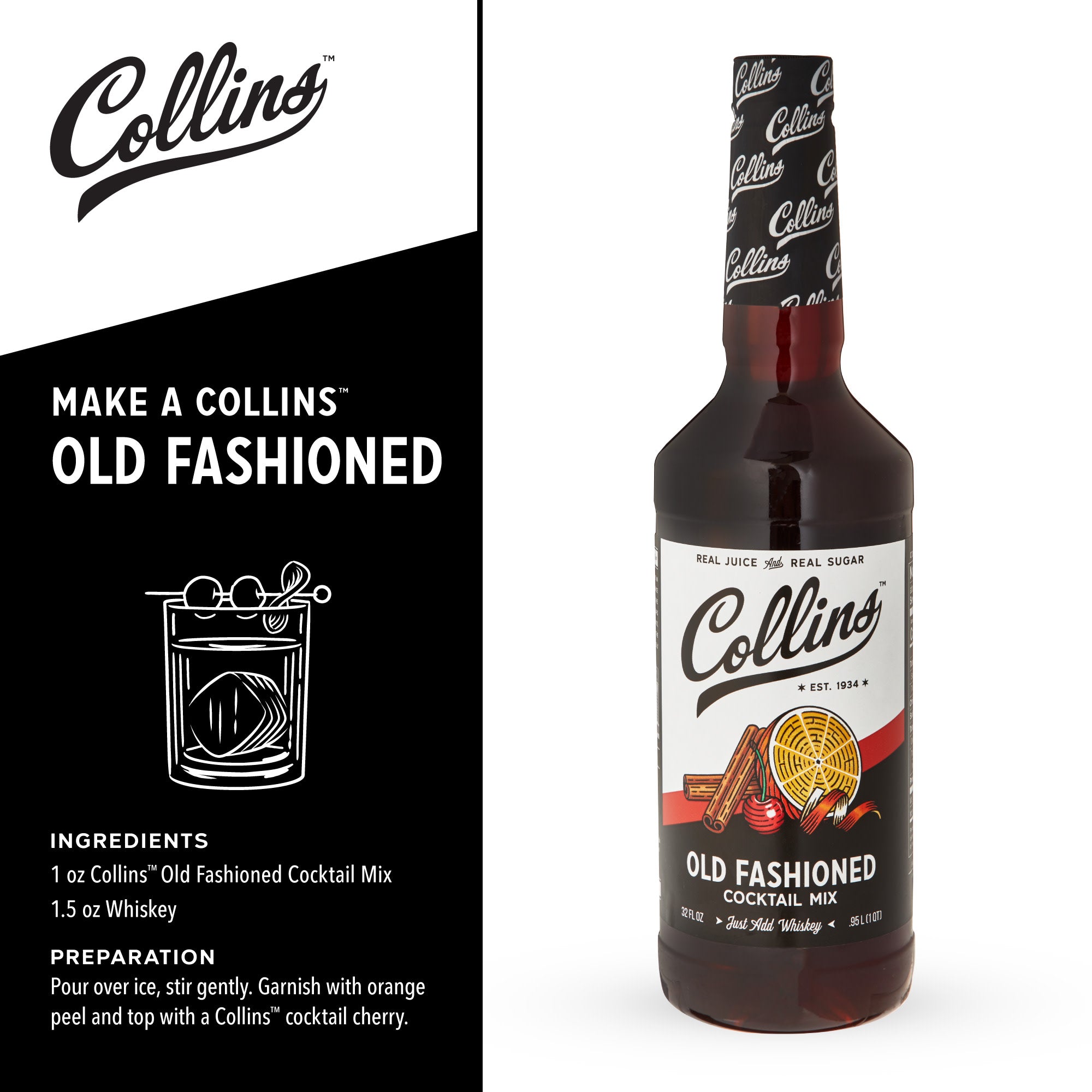 Premium Old Fashioned Cocktail Mix - Classic Whiskey Cocktail Kit for Home Bars & Parties | Perfect for Entertaining, Gifts & Mixology Enthusiasts
