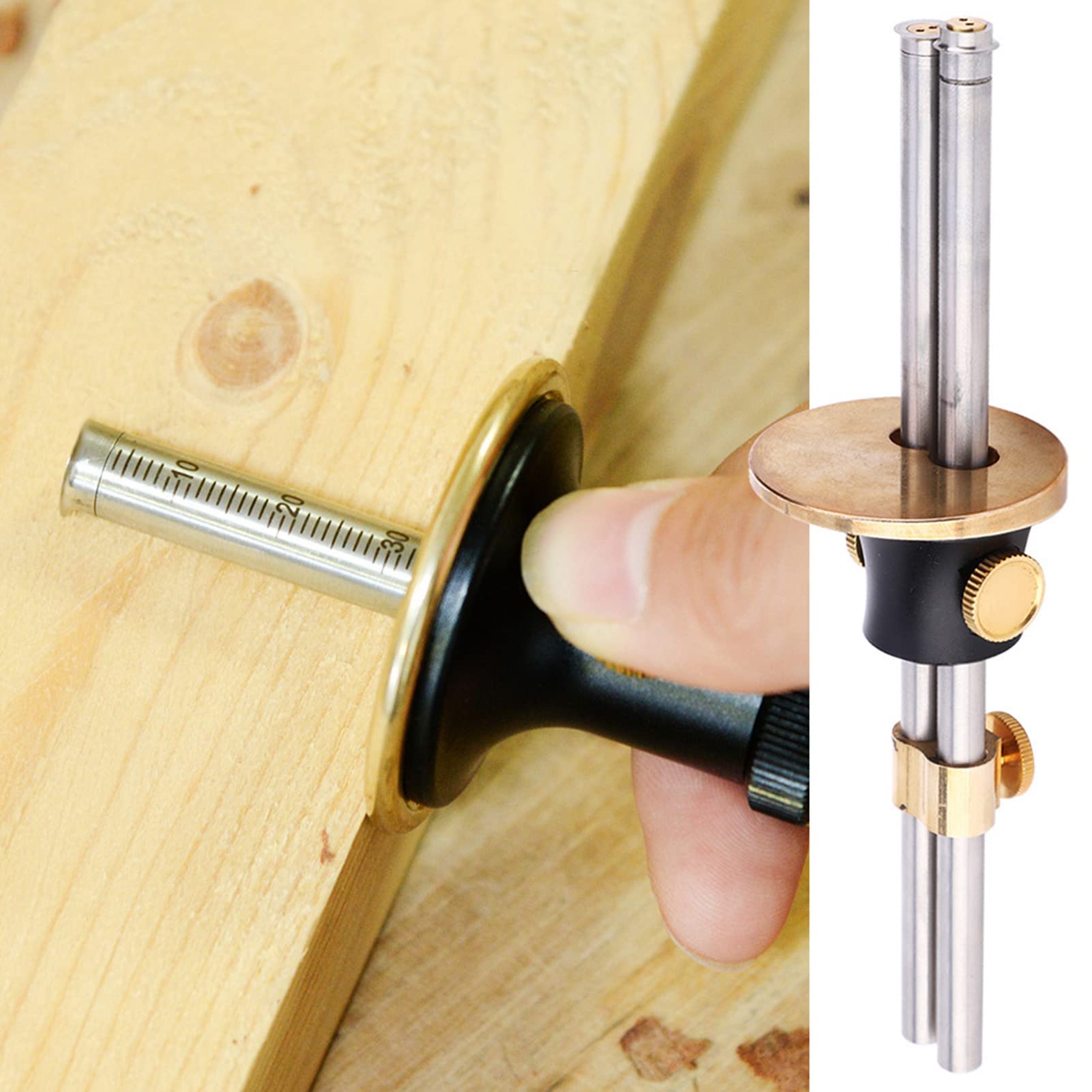 ViaGasaFamido Double-Shaft Wheel Marking Gauge - Adjustable High Precision Carpenter Measuring Tool with Removal Tool for Woodworking, DIY Projects & Furniture Making (Wood Marking Scriber)
