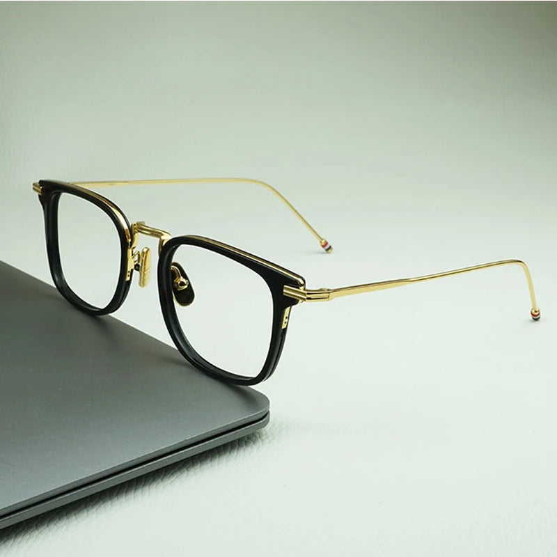 Black Unisex Square Full Rim Eyeglasses T905 - Lightweight Alloy & Acetate Frame for Men & Women - Perfect for Reading, Work, and Everyday Fashion